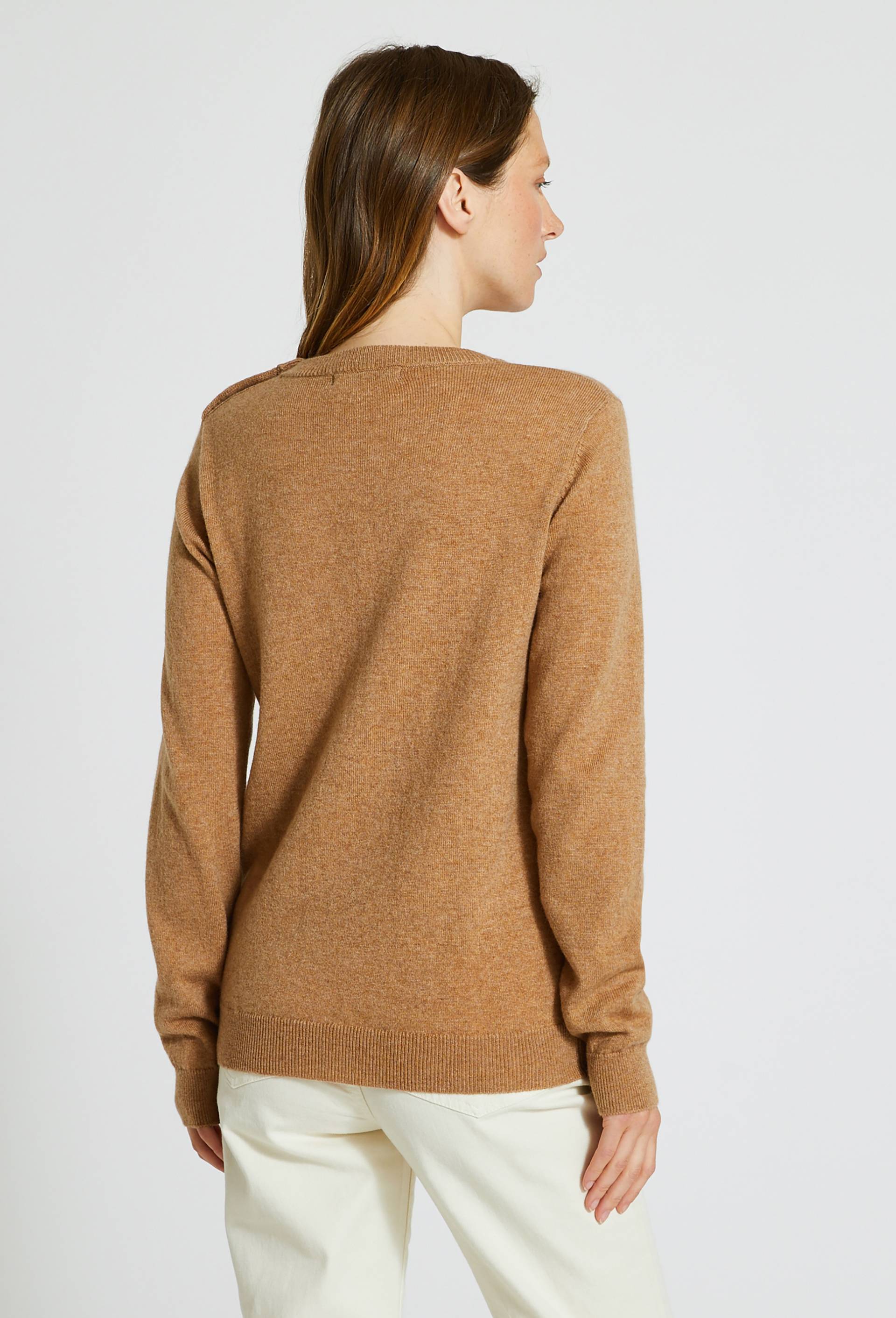 Pull col rond uni boutonné épaule contenant de la laine et du cachemire, certifié Oeko-Tex, Beige, large image number 1.0