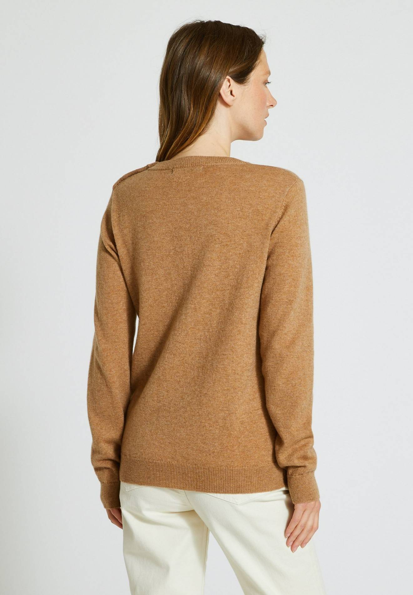 Pull col rond uni boutonné épaule contenant de la laine et du cachemire, certifié Oeko-Tex, Beige, large image number 4