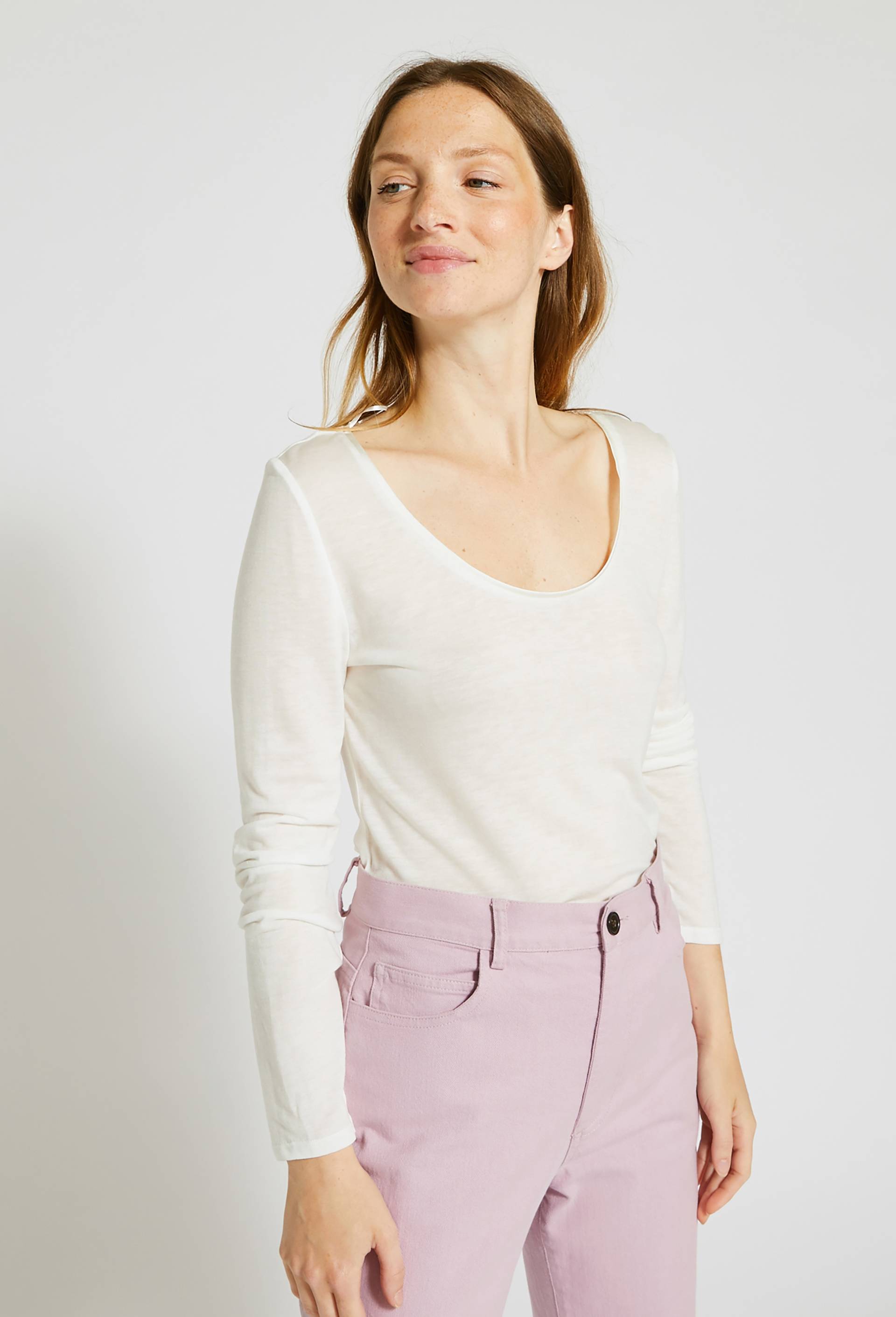 T-shirt manches longues en tencel et laine, Ecru, large image number 0