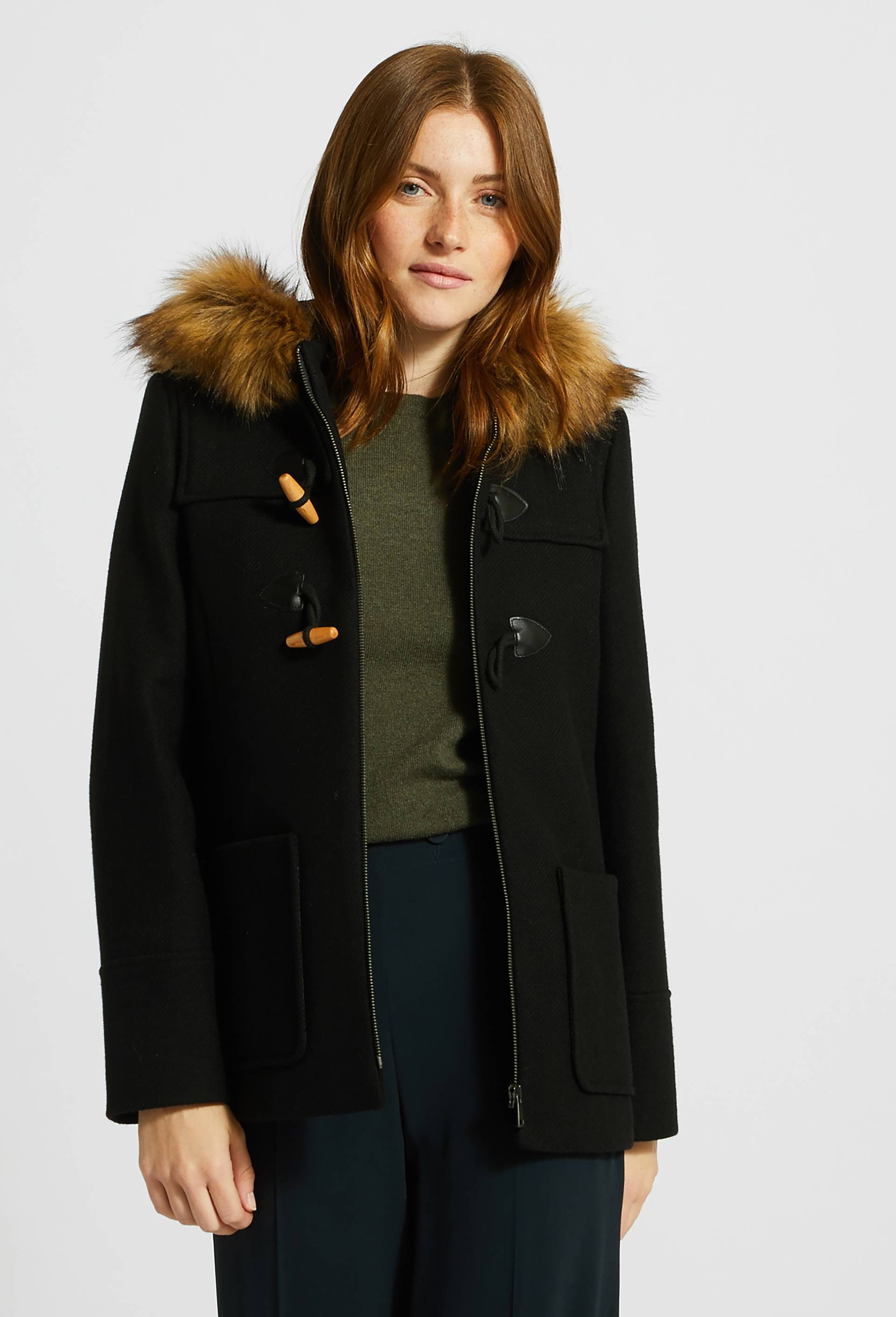 Manteau à capuche contenant de la laine, Noir, large image number 0.0