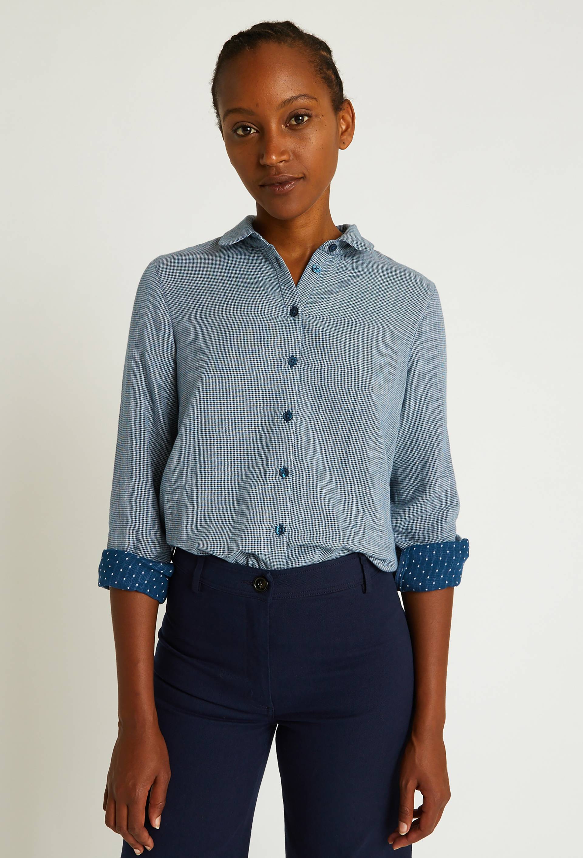 Chemise col claudine en coton, Bleu foncé, large image number 0