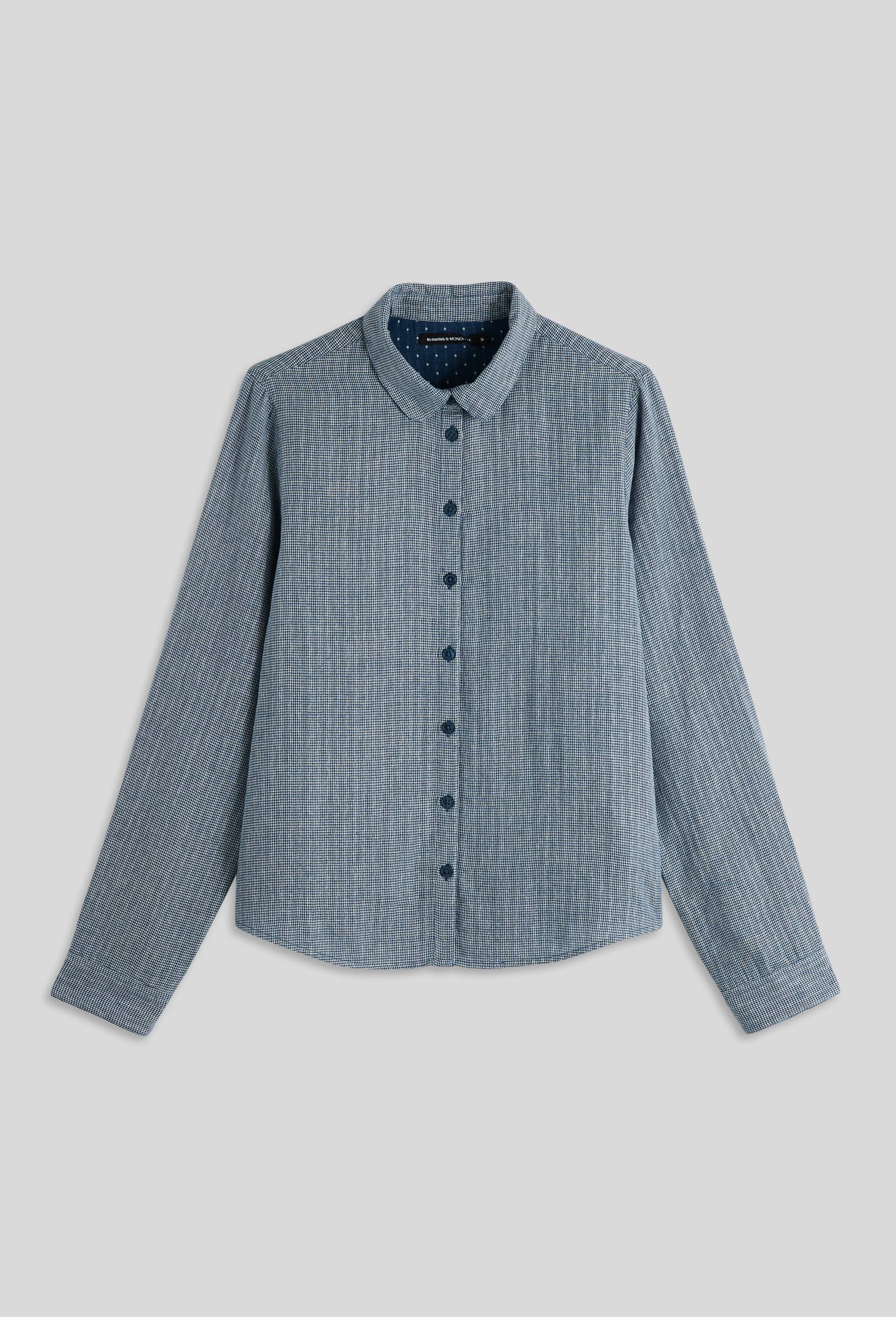 Chemise col claudine en coton, Bleu foncé, large image number 2