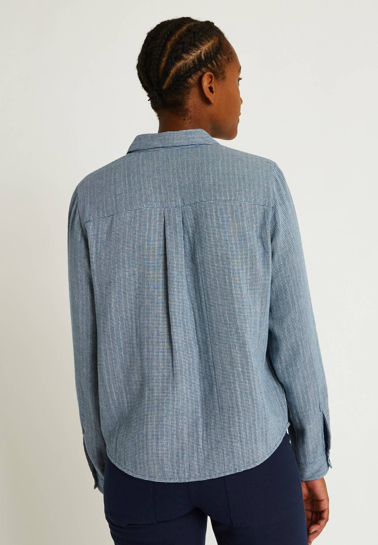 Chemise col claudine en coton, Bleu foncé, large image number 4