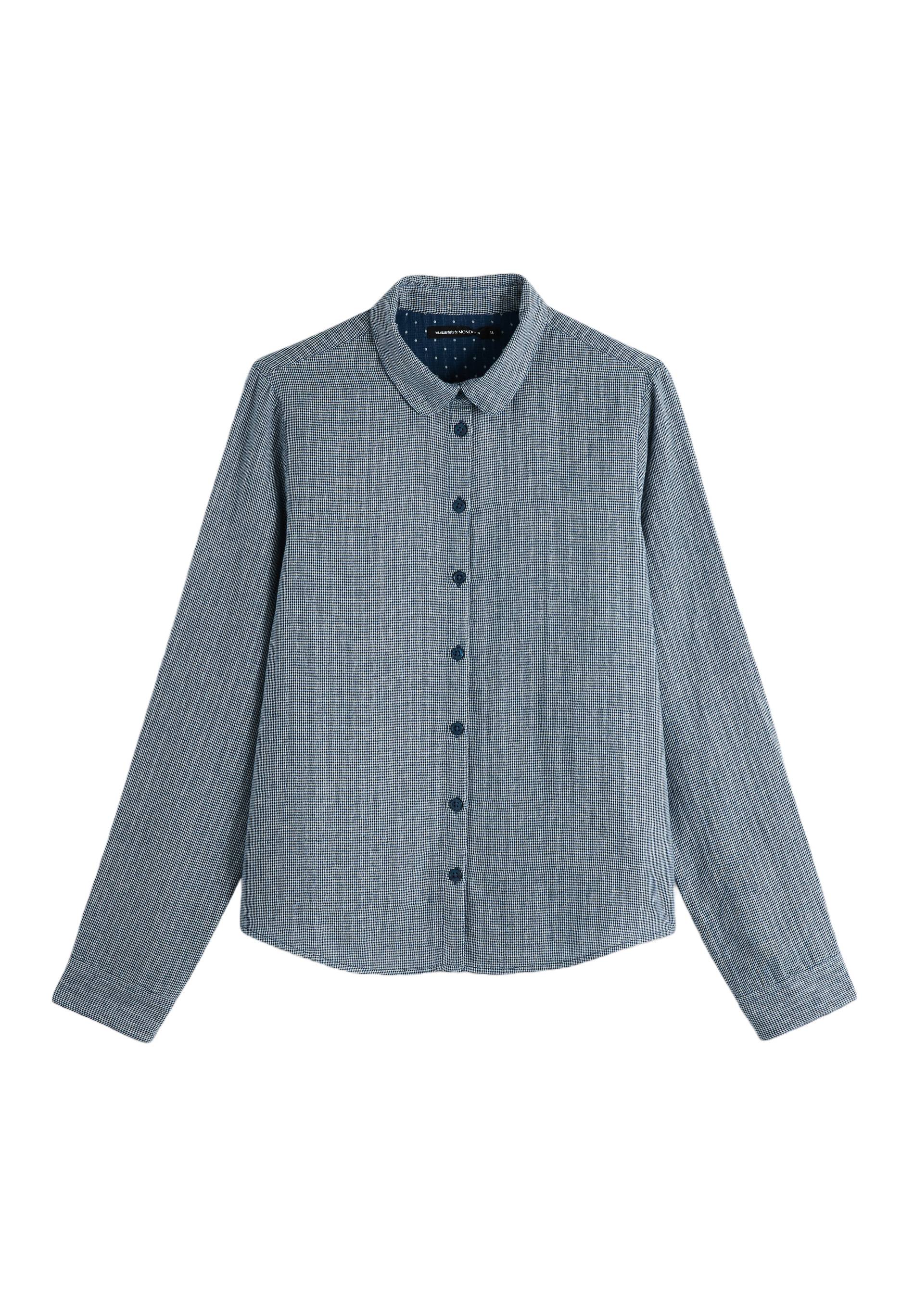 Chemise col claudine en coton, Bleu foncé, large image number 5