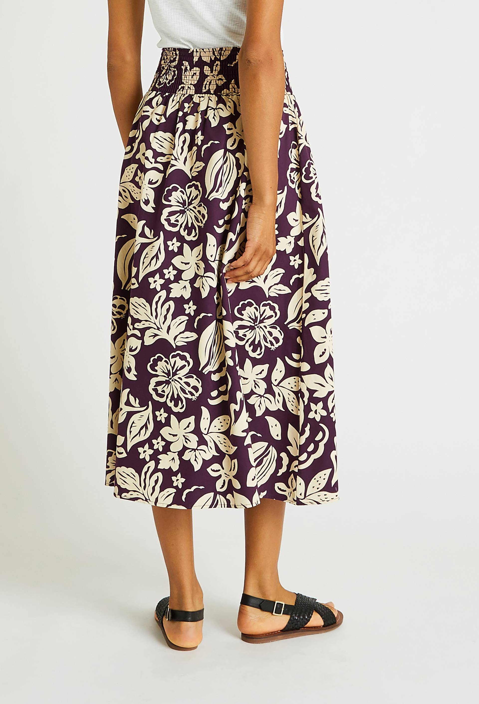Jupe midi smockée, coton BIO, Violet foncé, large image number 1