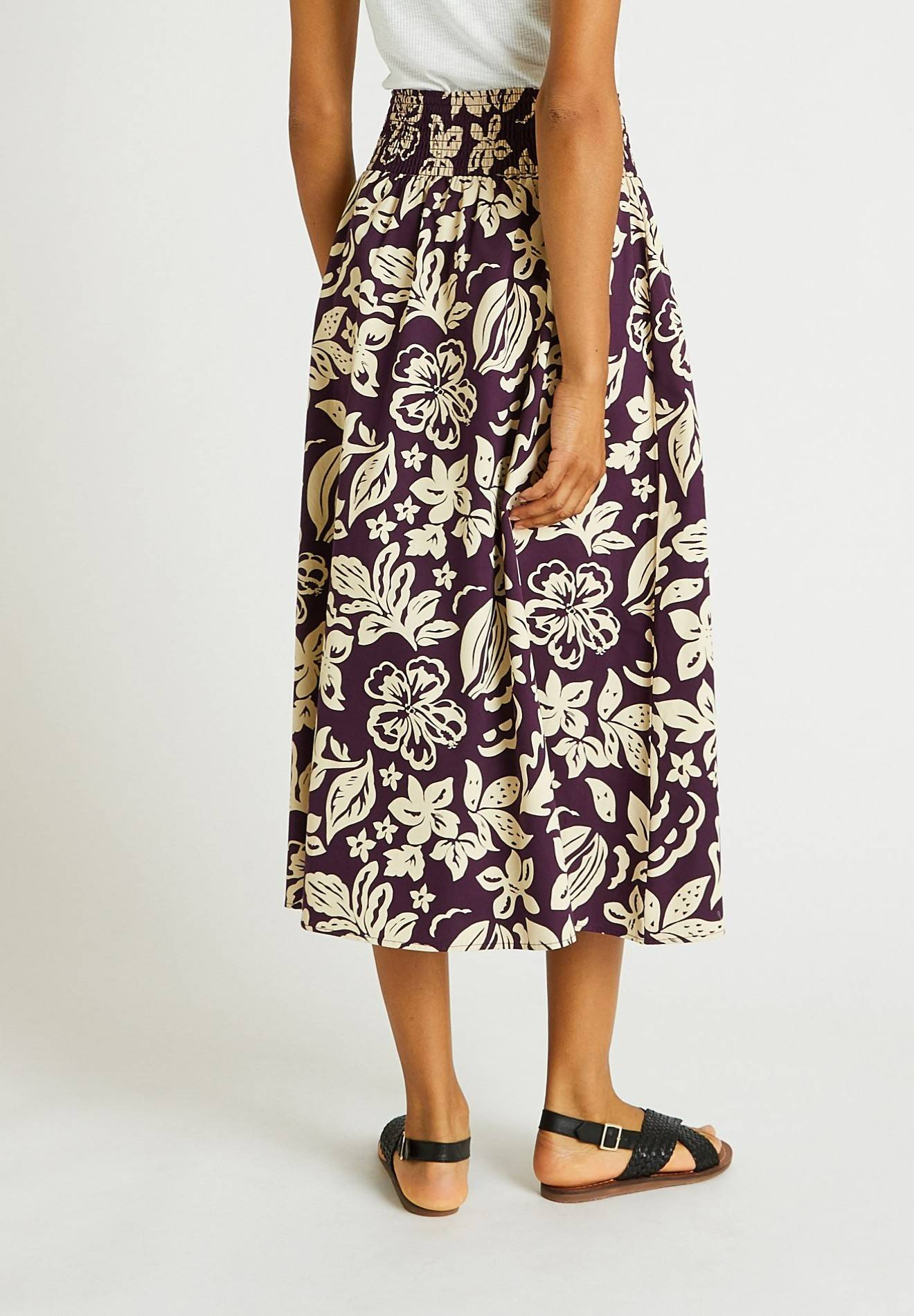 Jupe midi smockée, coton BIO, Violet foncé, large image number 4