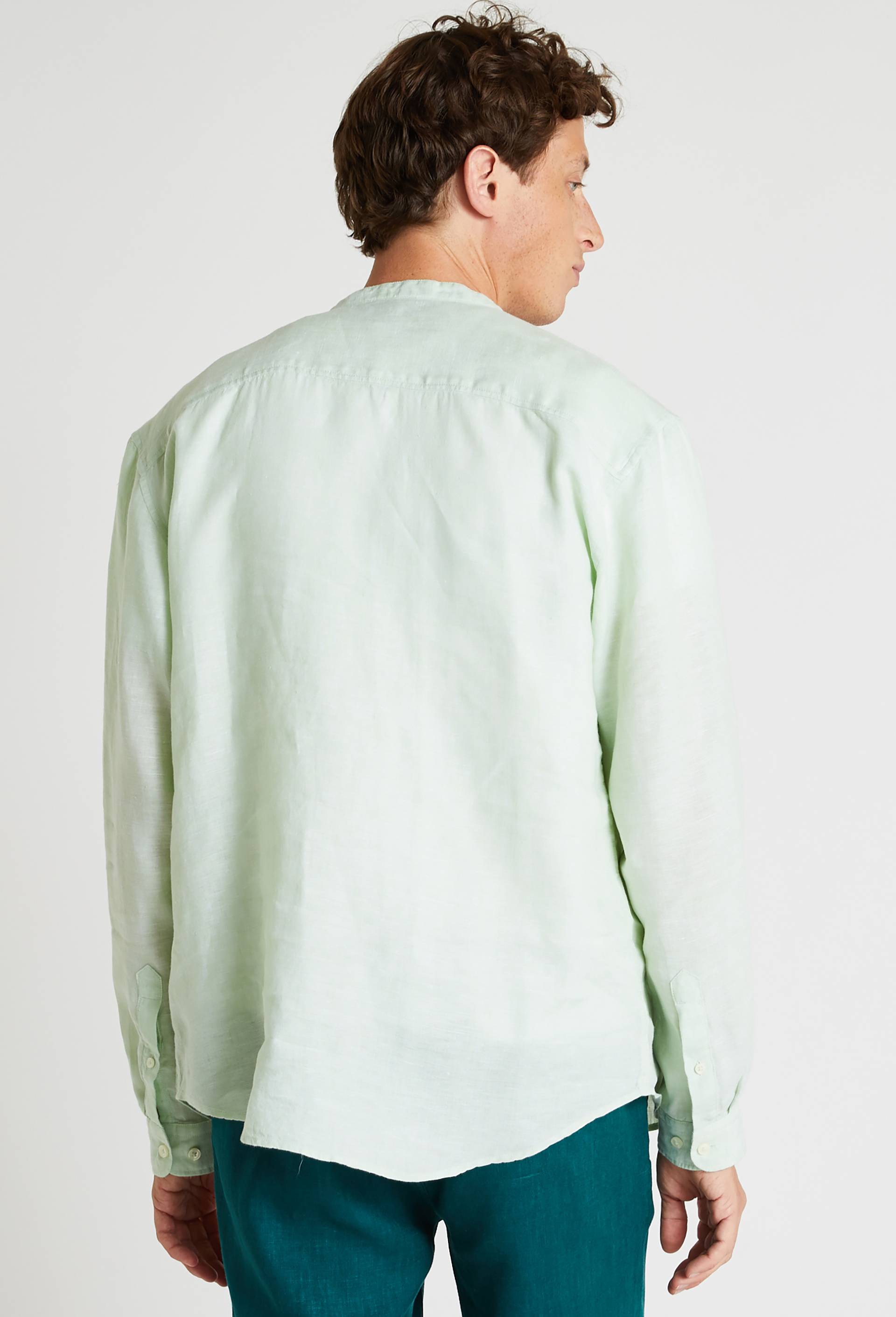 Chemise manches longues col mao en lin, Vert clair, large image number 1