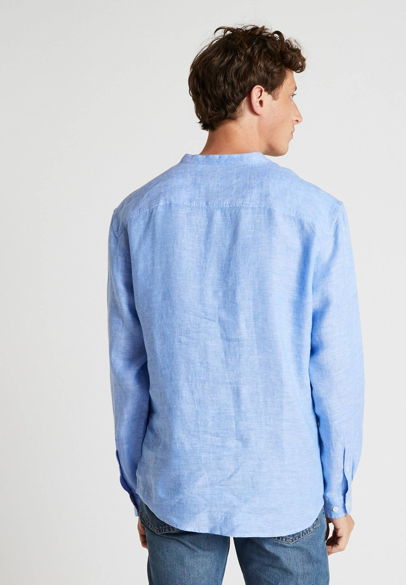 Chemise manches longues col mao en lin, Bleu, large image number 5