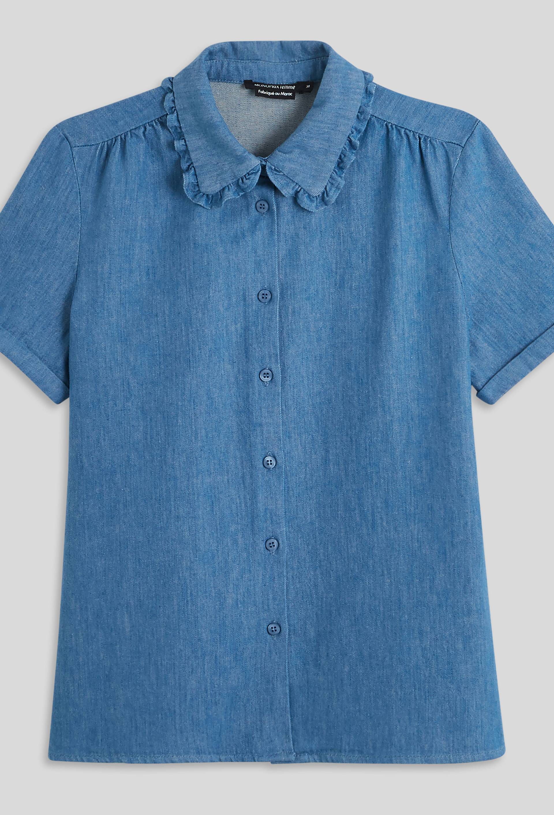 Chemise fluide col claudine, Bleu, large image number 2
