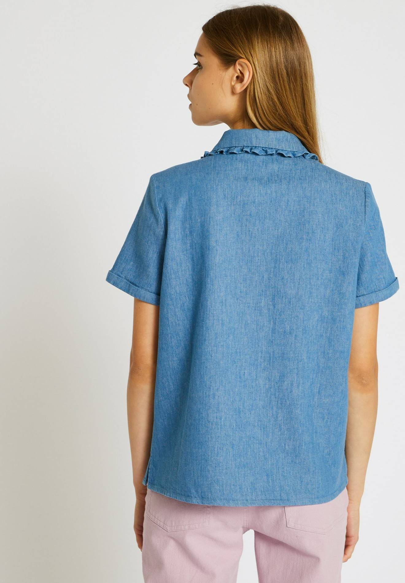 Chemise fluide col claudine, Bleu, large image number 4.0