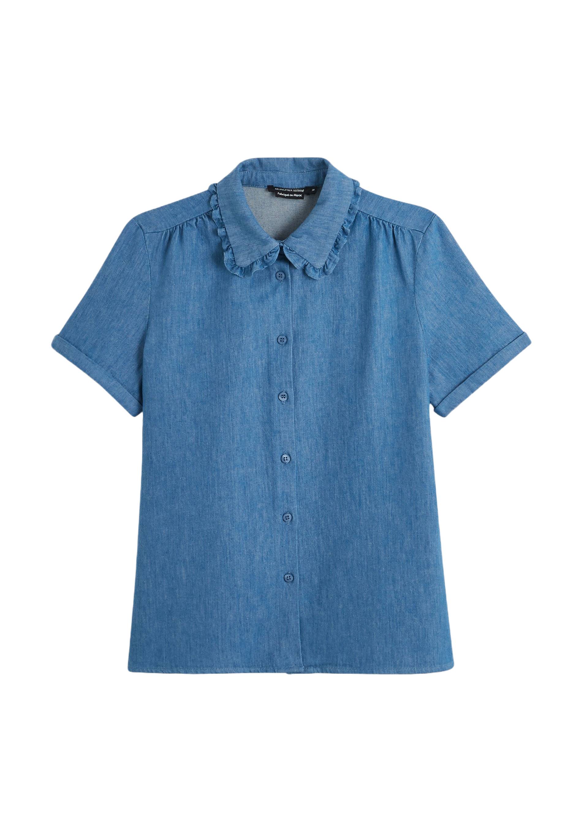 Chemise fluide col claudine, Bleu, large image number 5