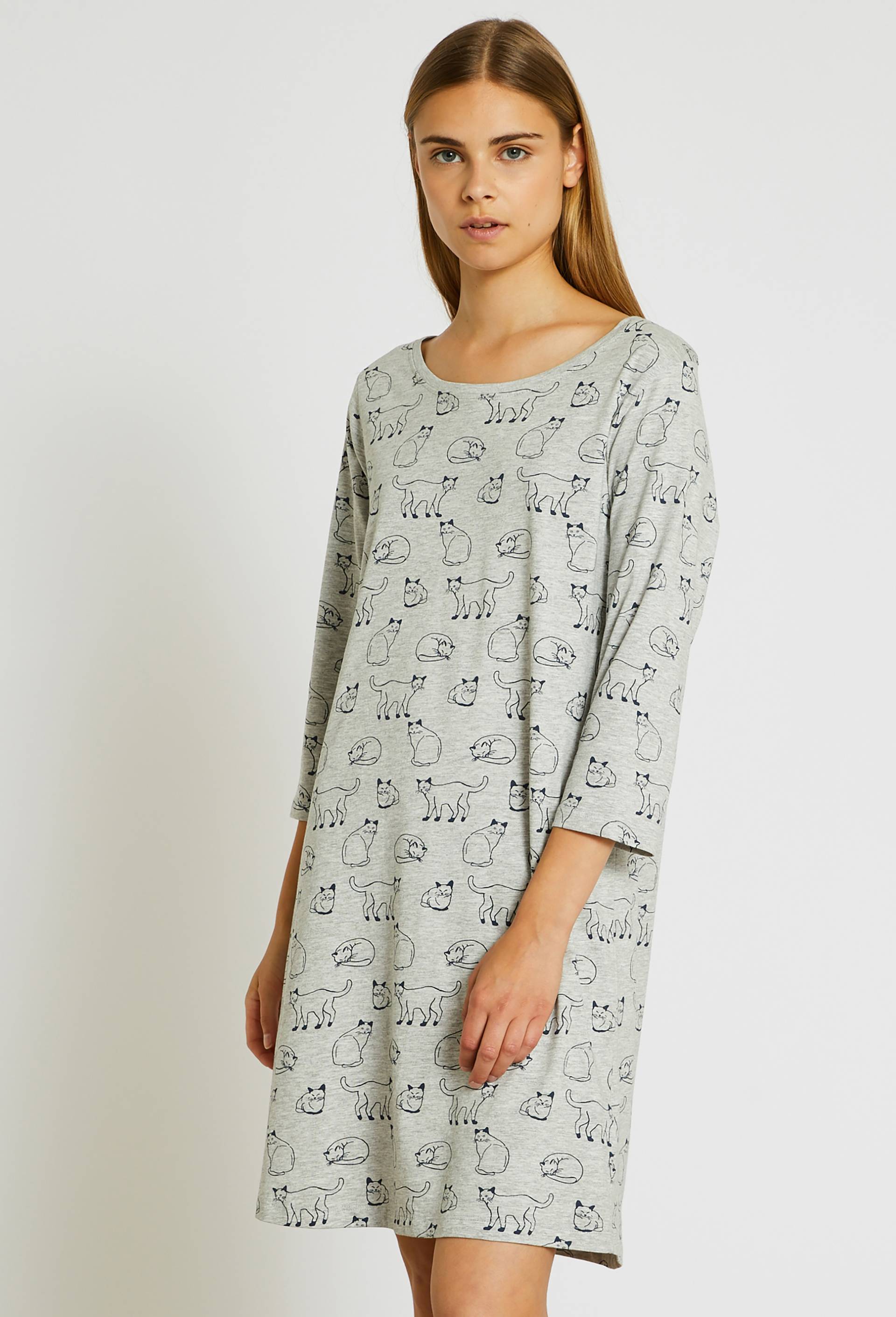 Chemise de nuit manches longues en coton BIO, Gris, large image number 0
