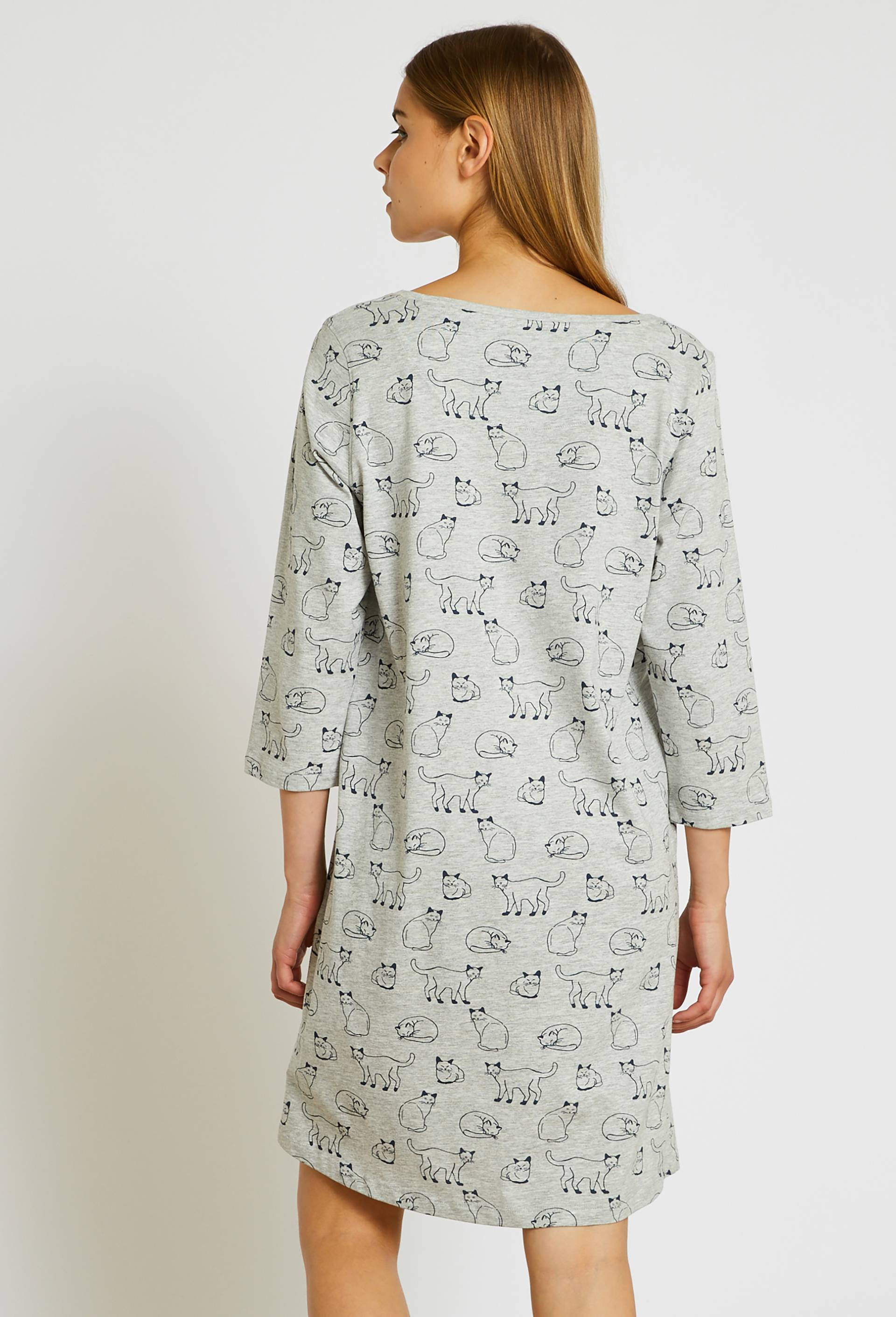 Chemise de nuit manches longues en coton BIO, Gris, large image number 1
