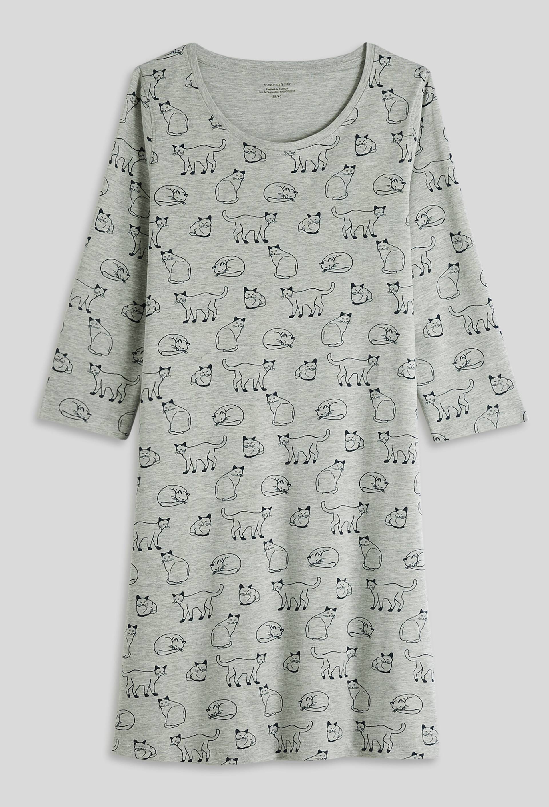 Chemise de nuit manches longues en coton BIO, Gris, large image number 2.0