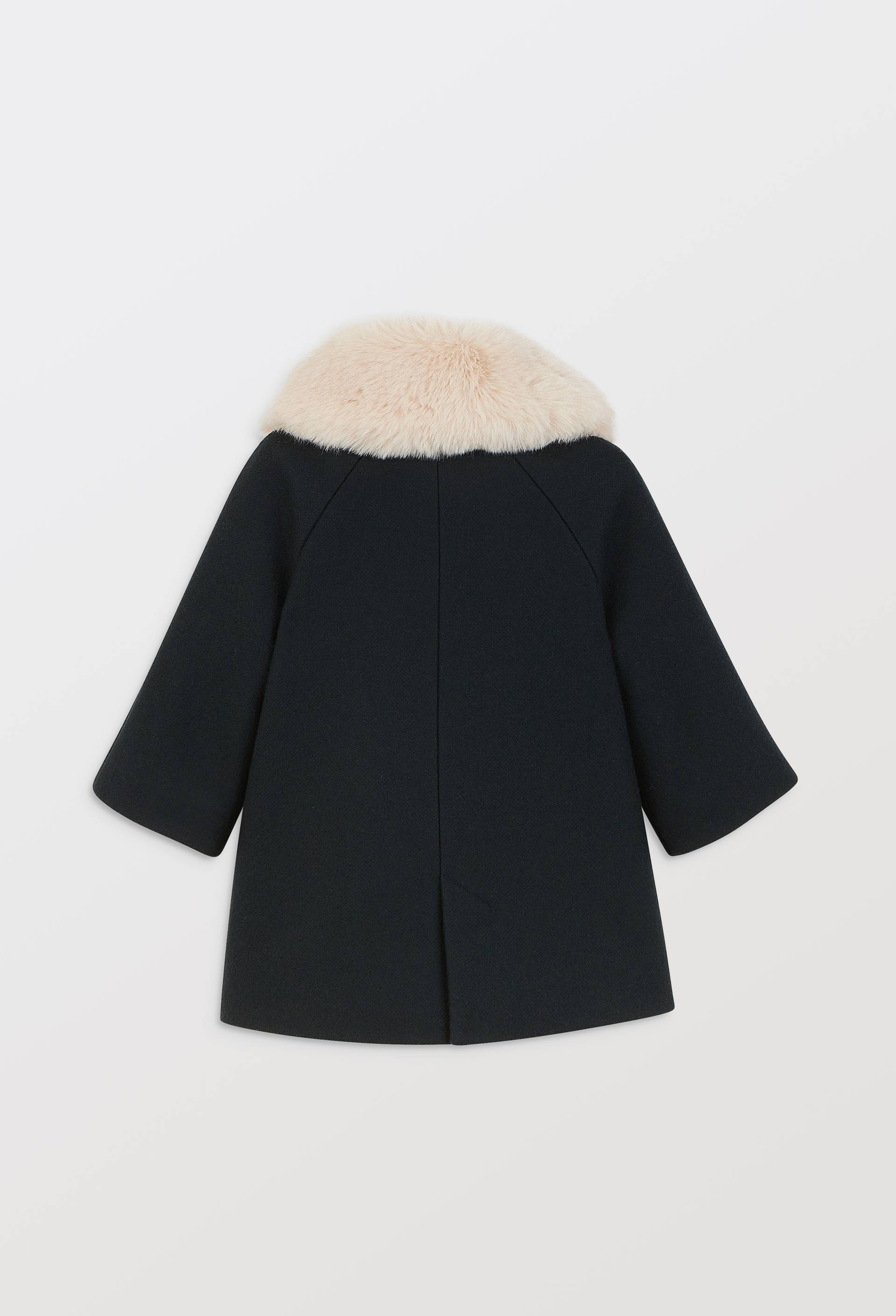 Manteau en laine uni avec col amovible en fausse fourrure, Bleu fonc&eacute;, large image number 1