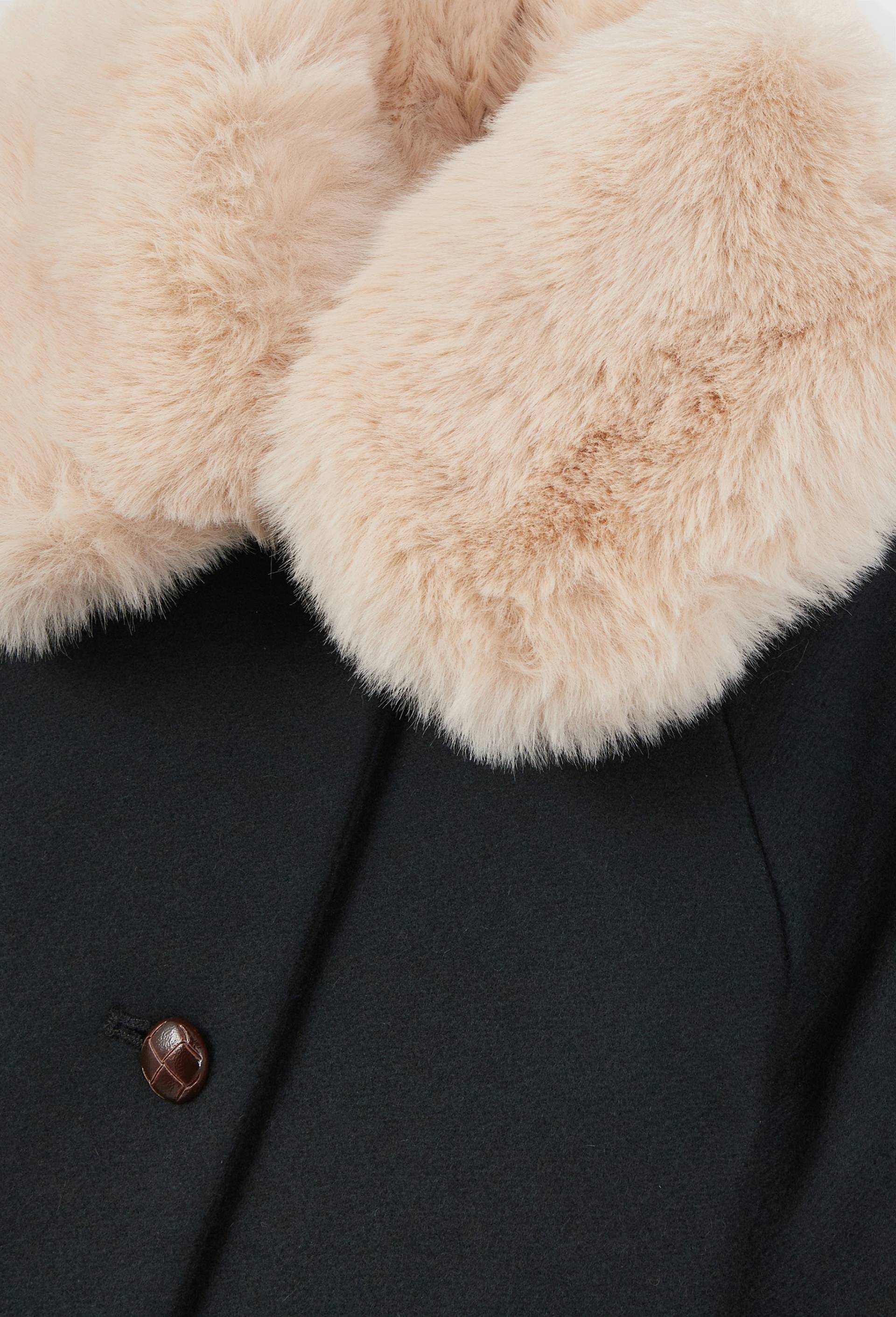 Manteau en laine uni avec col amovible en fausse fourrure, Bleu fonc&eacute;, large image number 2