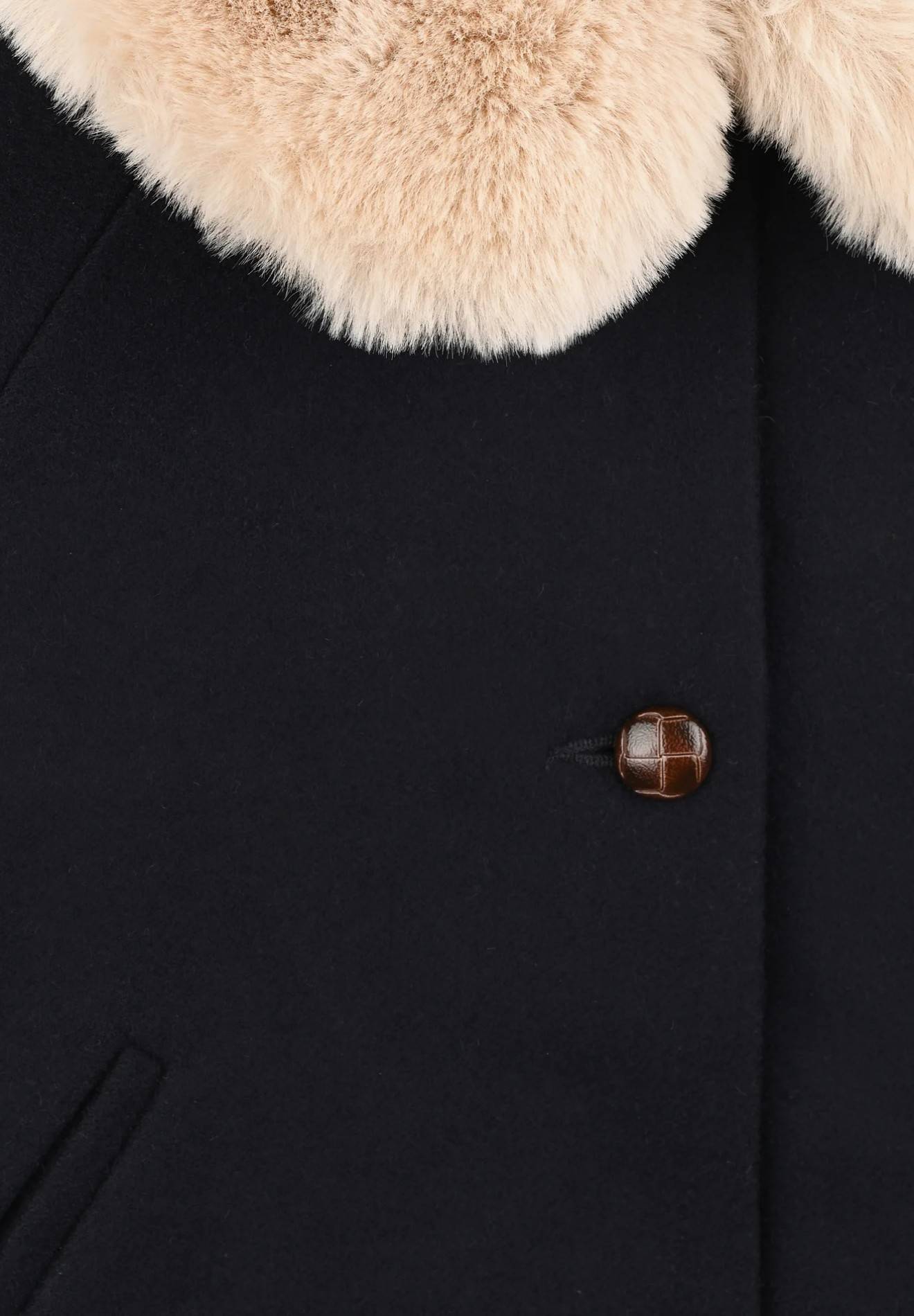 Manteau en laine uni avec col amovible en fausse fourrure, Bleu fonc&eacute;, large image number 5