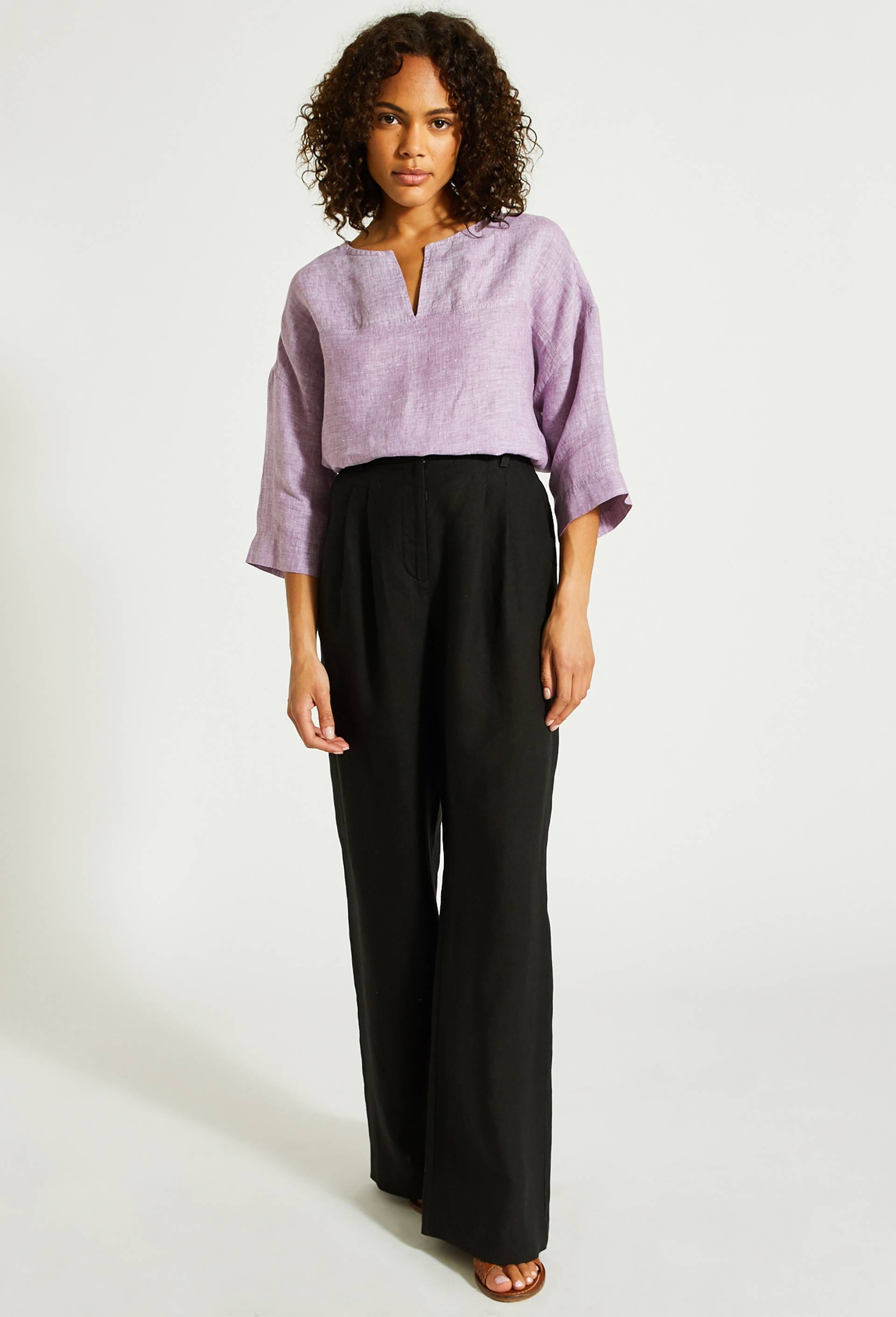 Pantalon ample en lin, Noir, large image number 0.0