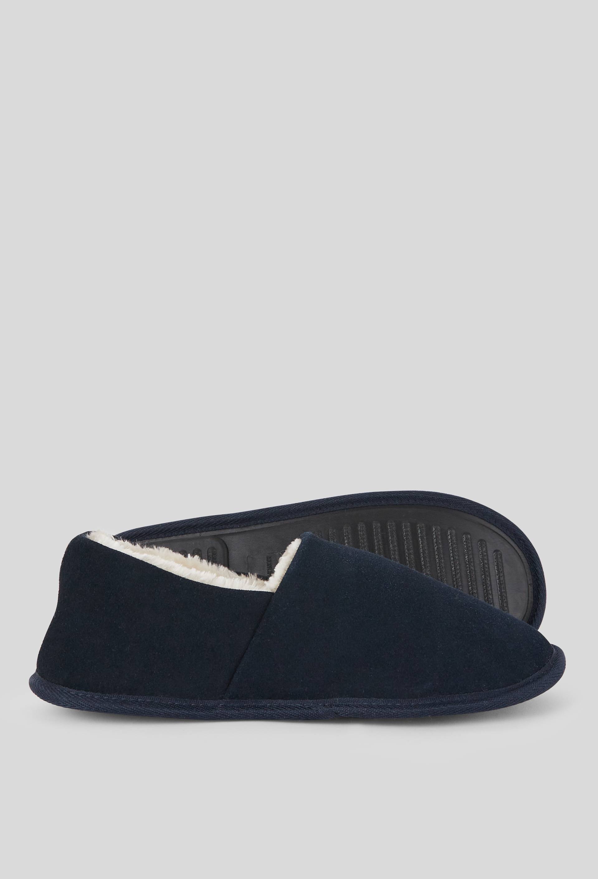 Chaussons fourr&eacute;s en cuir suede, Bleu fonc&eacute;, large image number 0.0