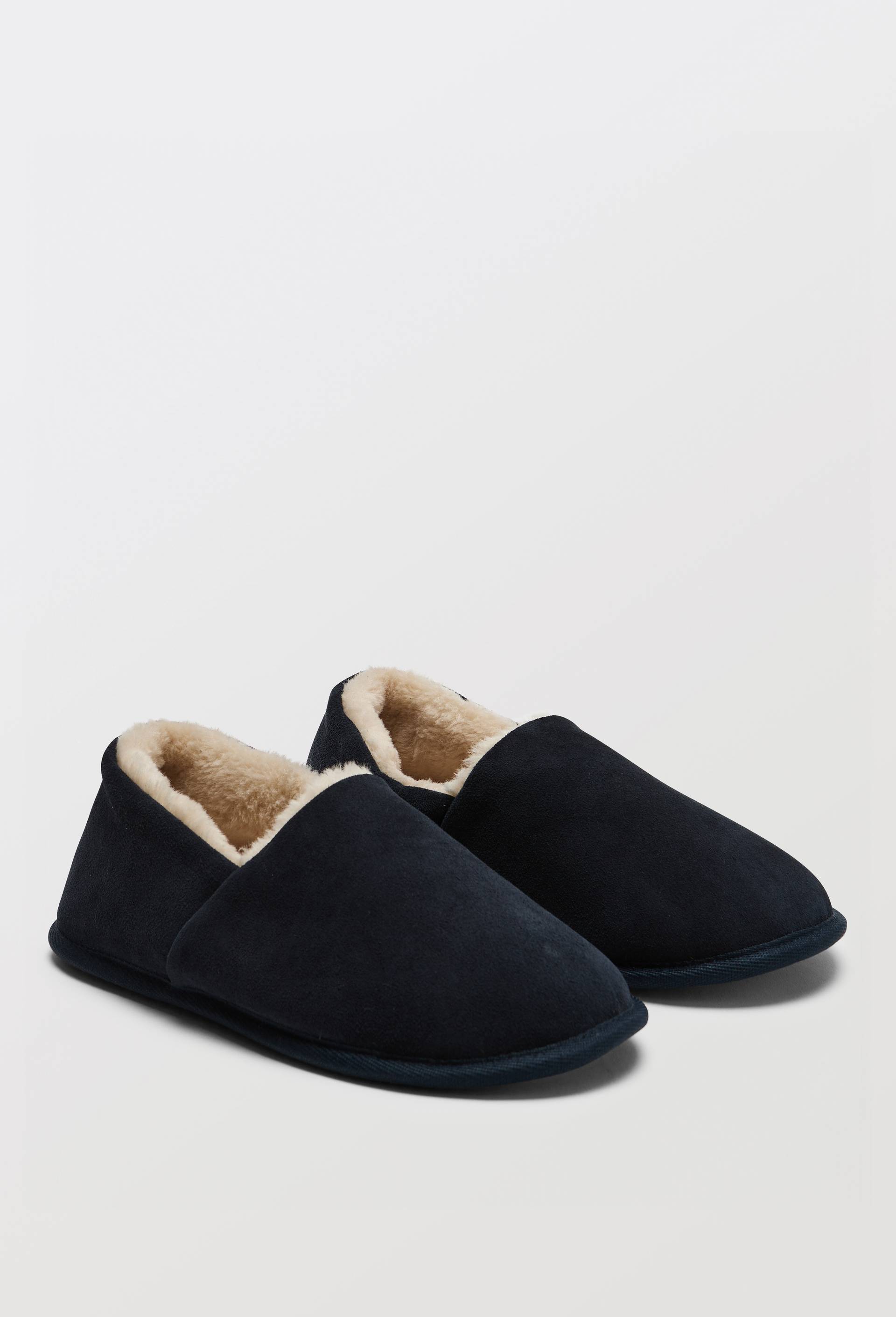 Chaussons fourr&eacute;s en cuir suede, Bleu fonc&eacute;, large image number 0.0