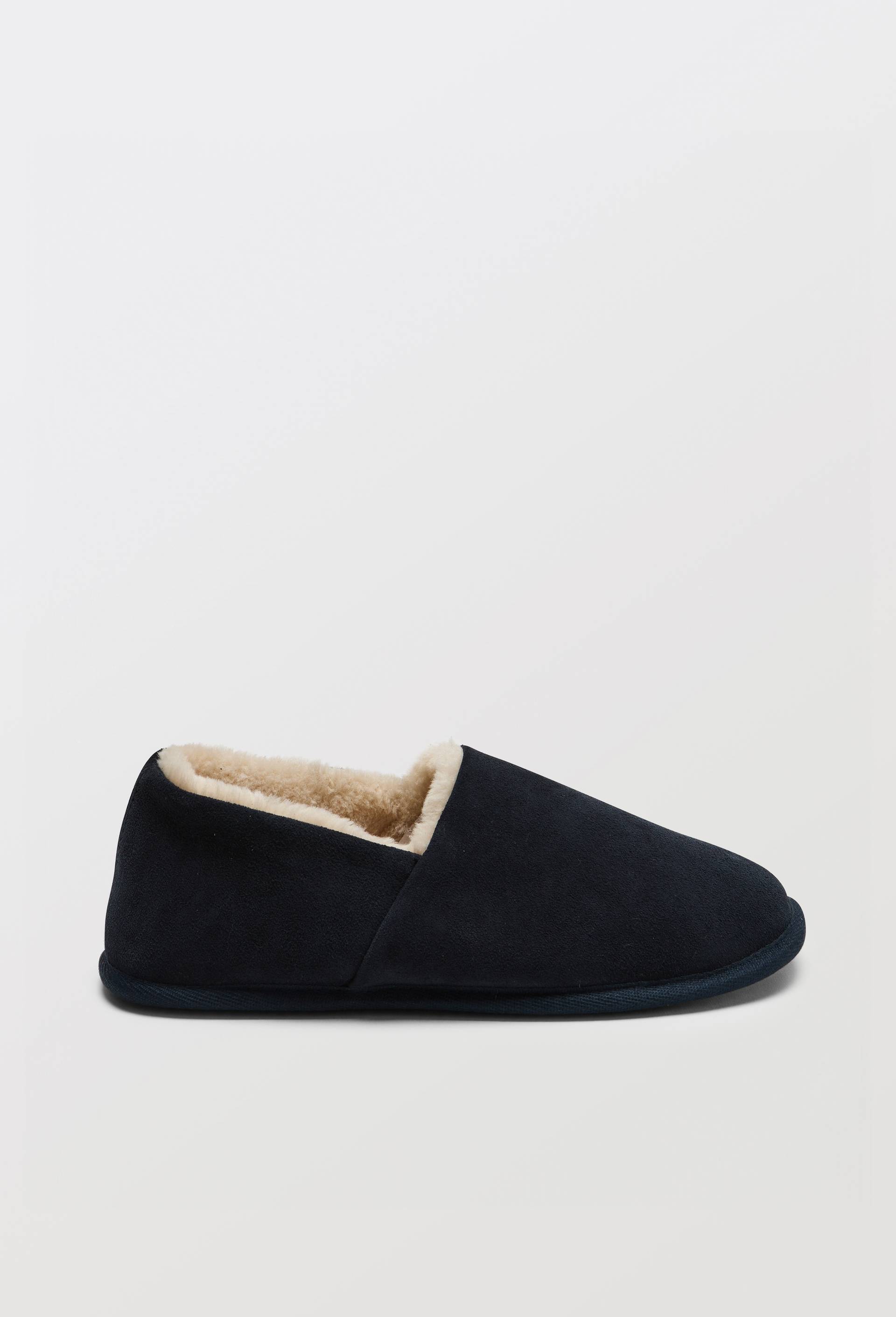 Chaussons fourr&eacute;s en cuir suede, Bleu fonc&eacute;, large image number 1.0