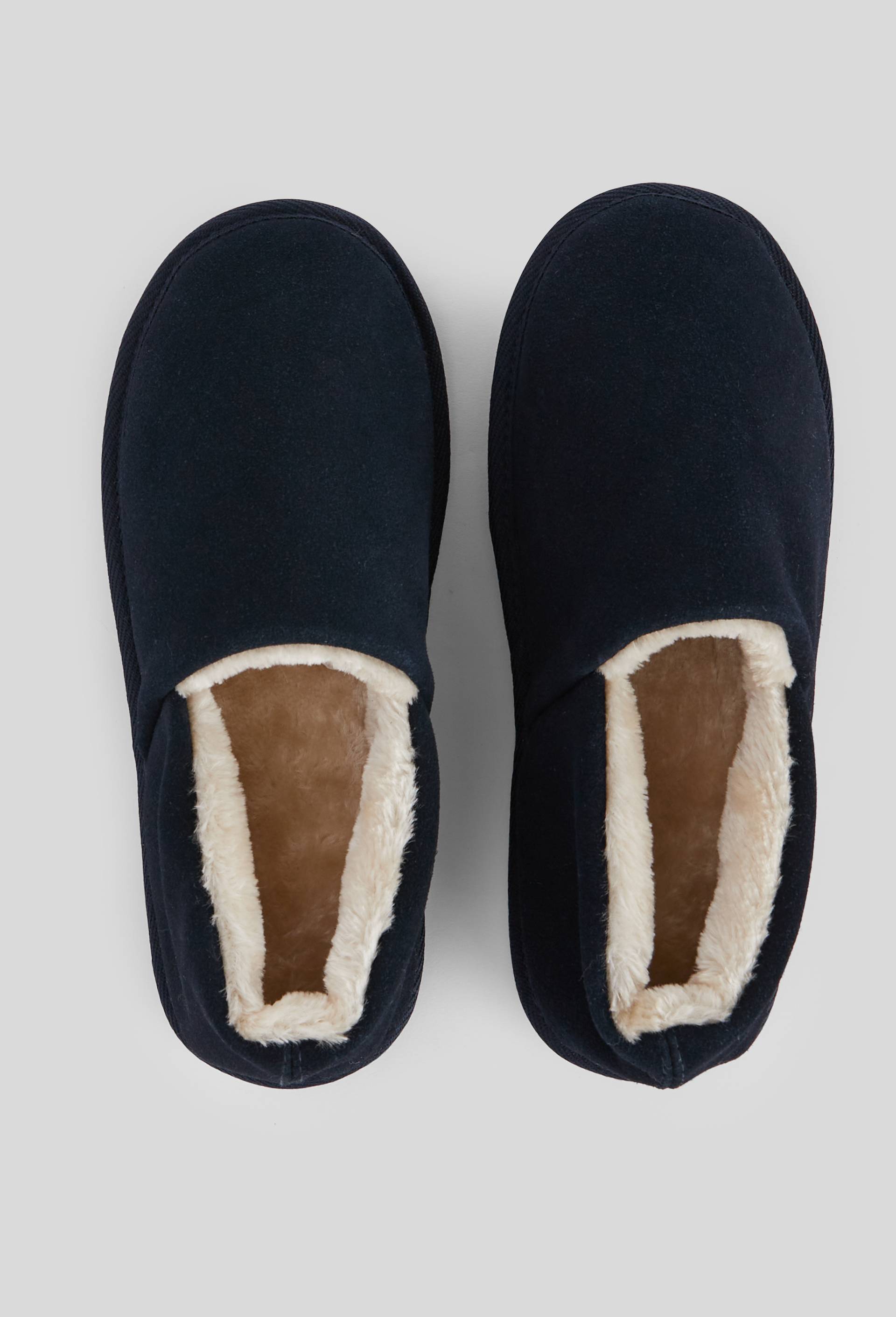 Chaussons fourr&eacute;s en cuir suede, Bleu fonc&eacute;, large image number 2.0
