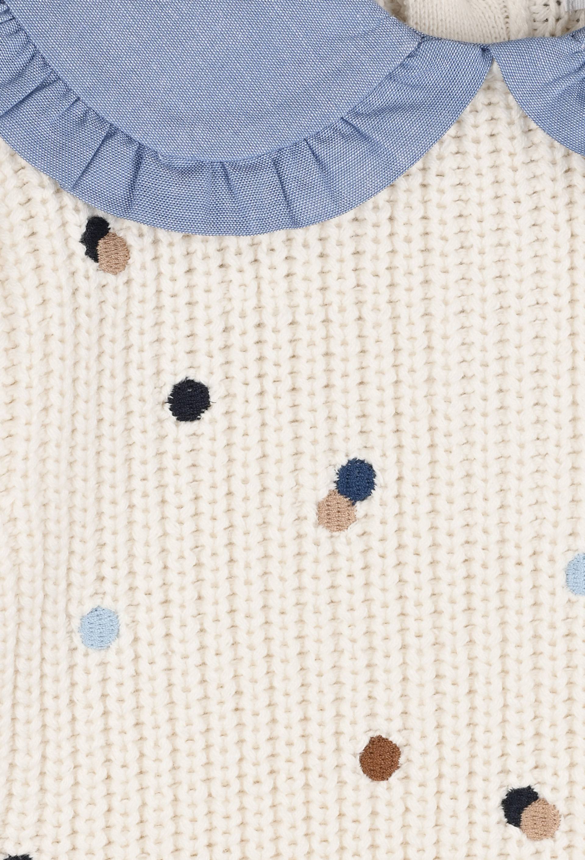 Pull à pois multicolores col claudine en chambray manches longues, fille, OEKO-TEX, Beige, large image number 2