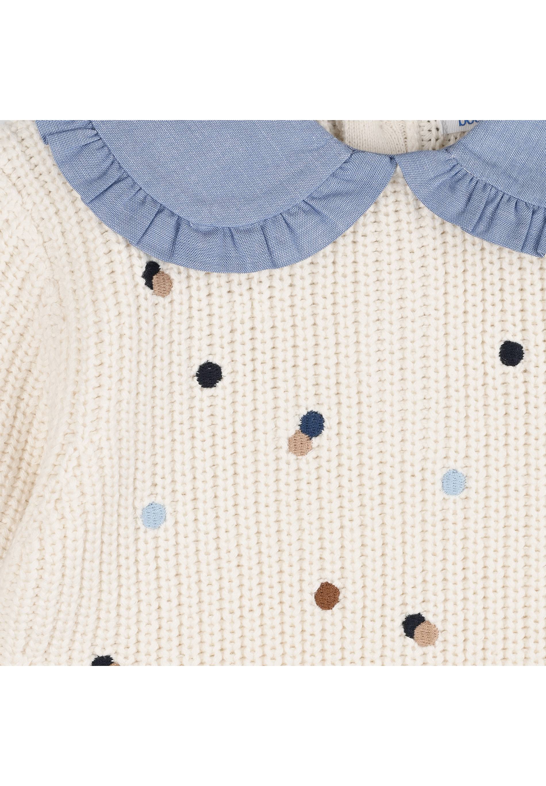 Pull à pois multicolores col claudine en chambray manches longues, fille, OEKO-TEX, Beige, large image number 5