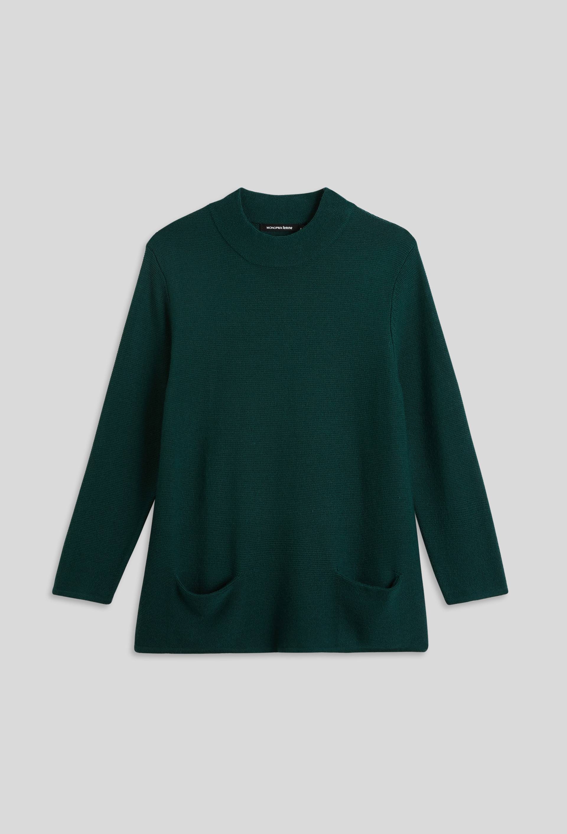 Pull avec poches plaquées contenant de la laine, certifié OEKO-TEX, Vert foncé, large image number 2