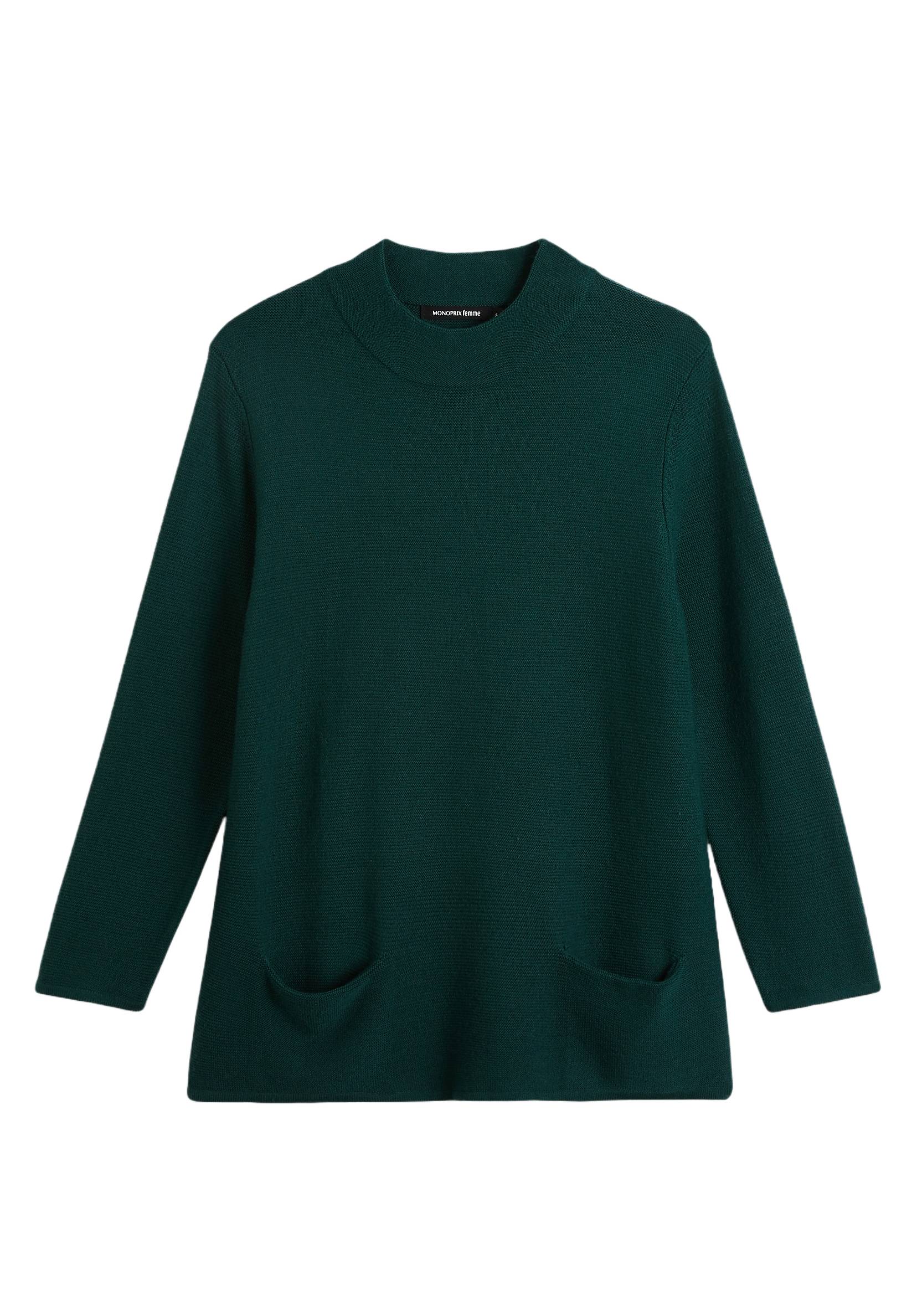Pull avec poches plaquées contenant de la laine, certifié OEKO-TEX, Vert foncé, large image number 5