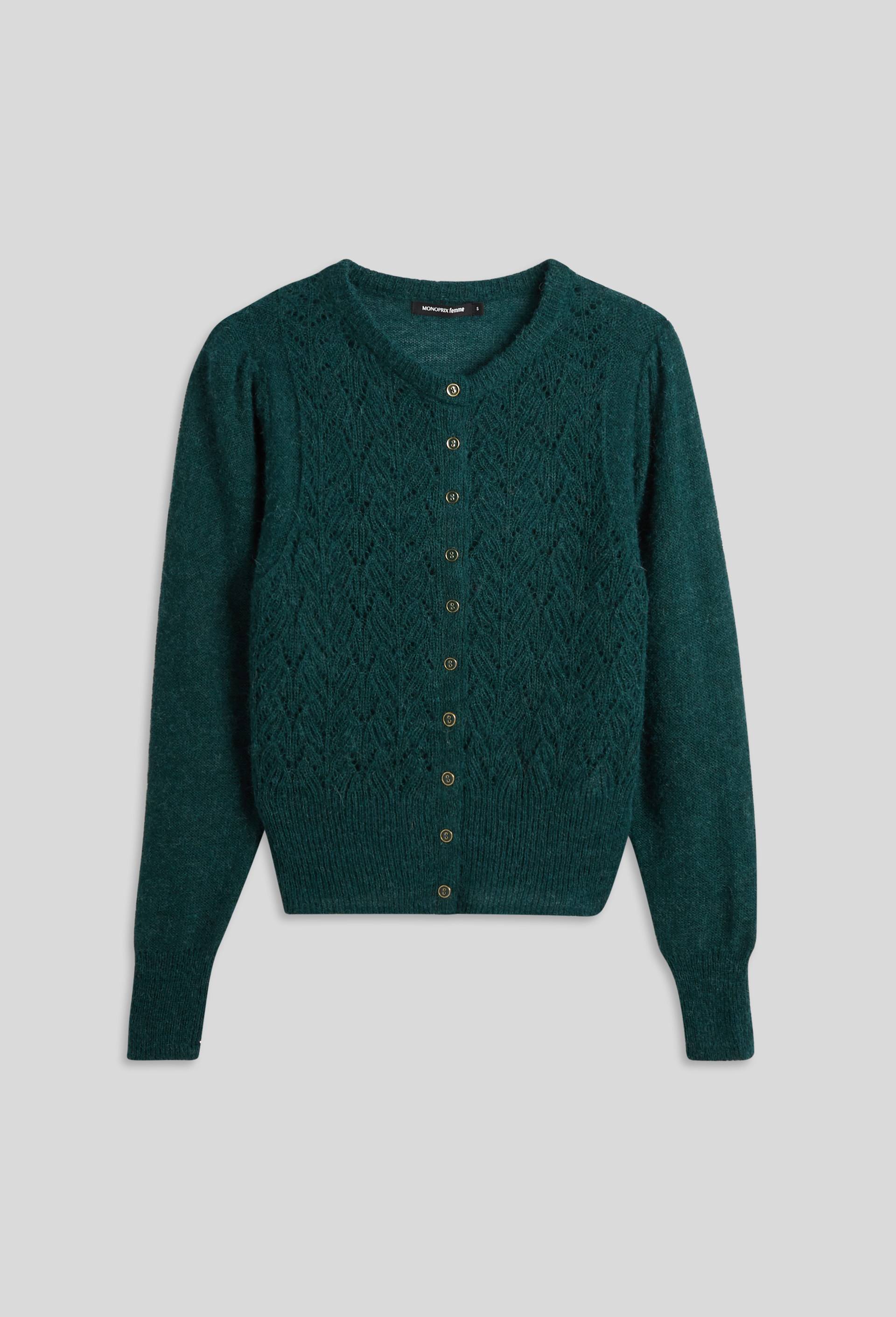 Cardigan boutonné, contient de l'alpaga, Oeko-Tex, Vert foncé, large image number 2.0