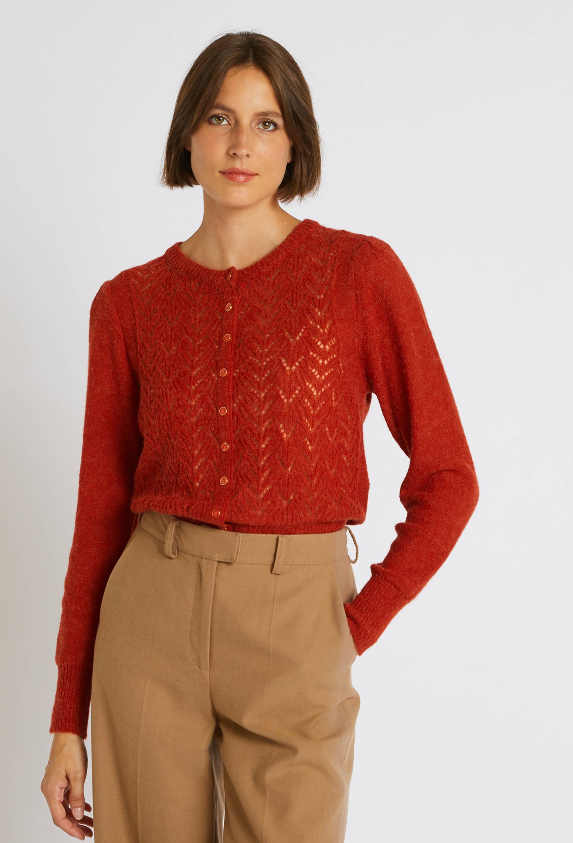 Cardigan boutonné, contient de l'alpaga, Oeko-Tex, Rouge foncé, large image number 0.0