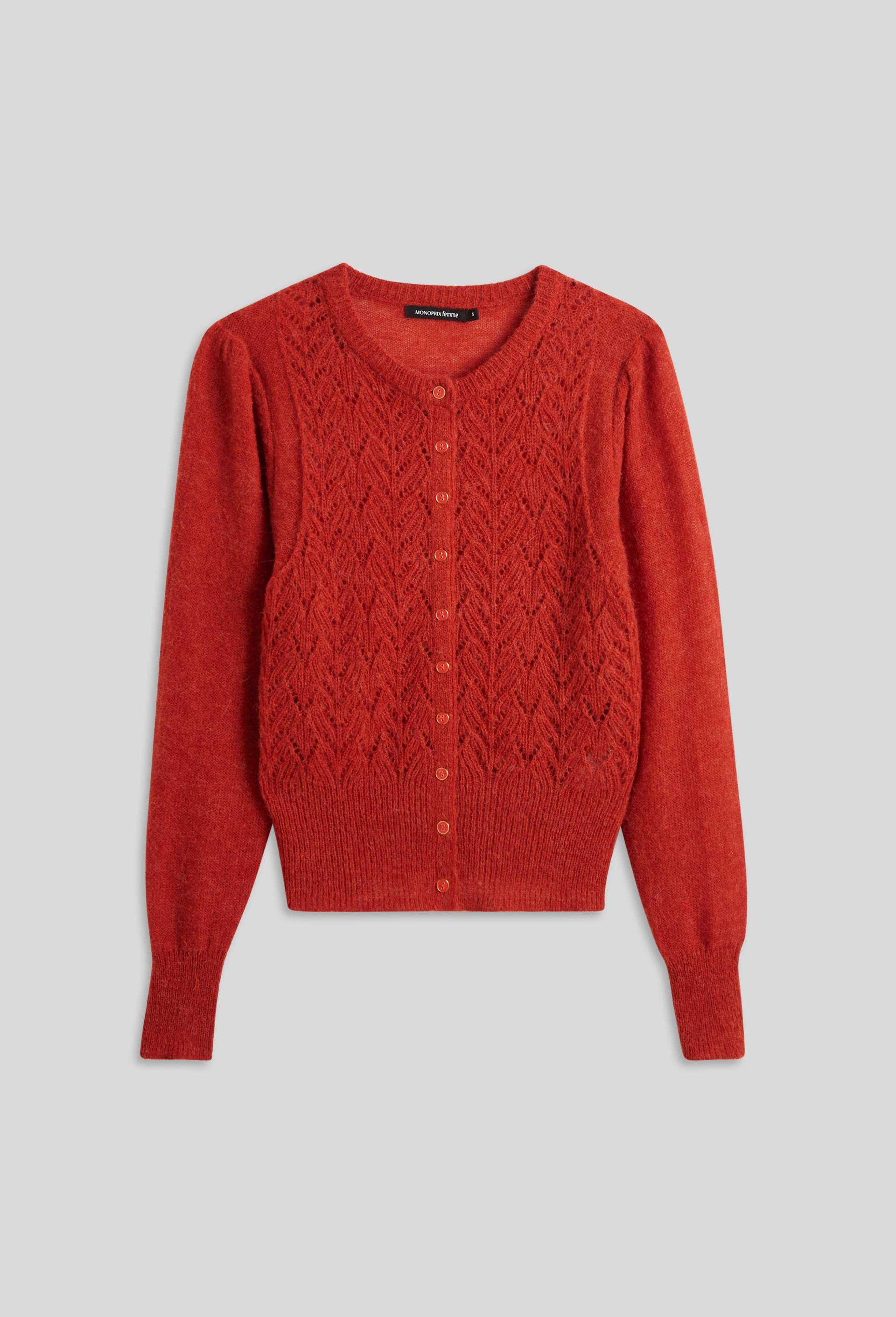 Cardigan boutonné, contient de l'alpaga, Oeko-Tex, Rouge foncé, large image number 2
