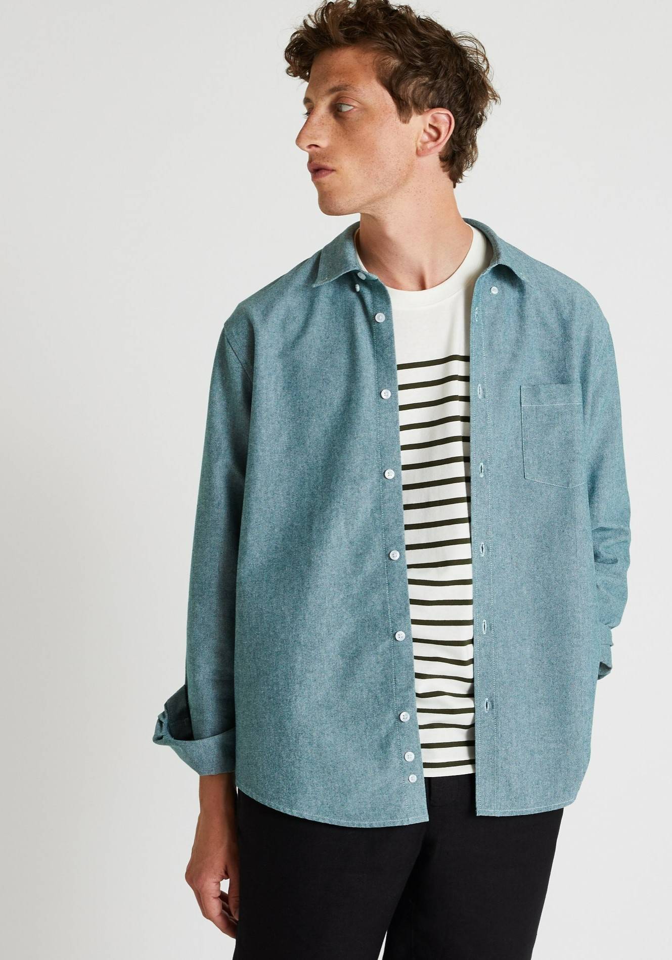 Chemise manches longues oxford en coton BIO, Vert, large image number 3.0