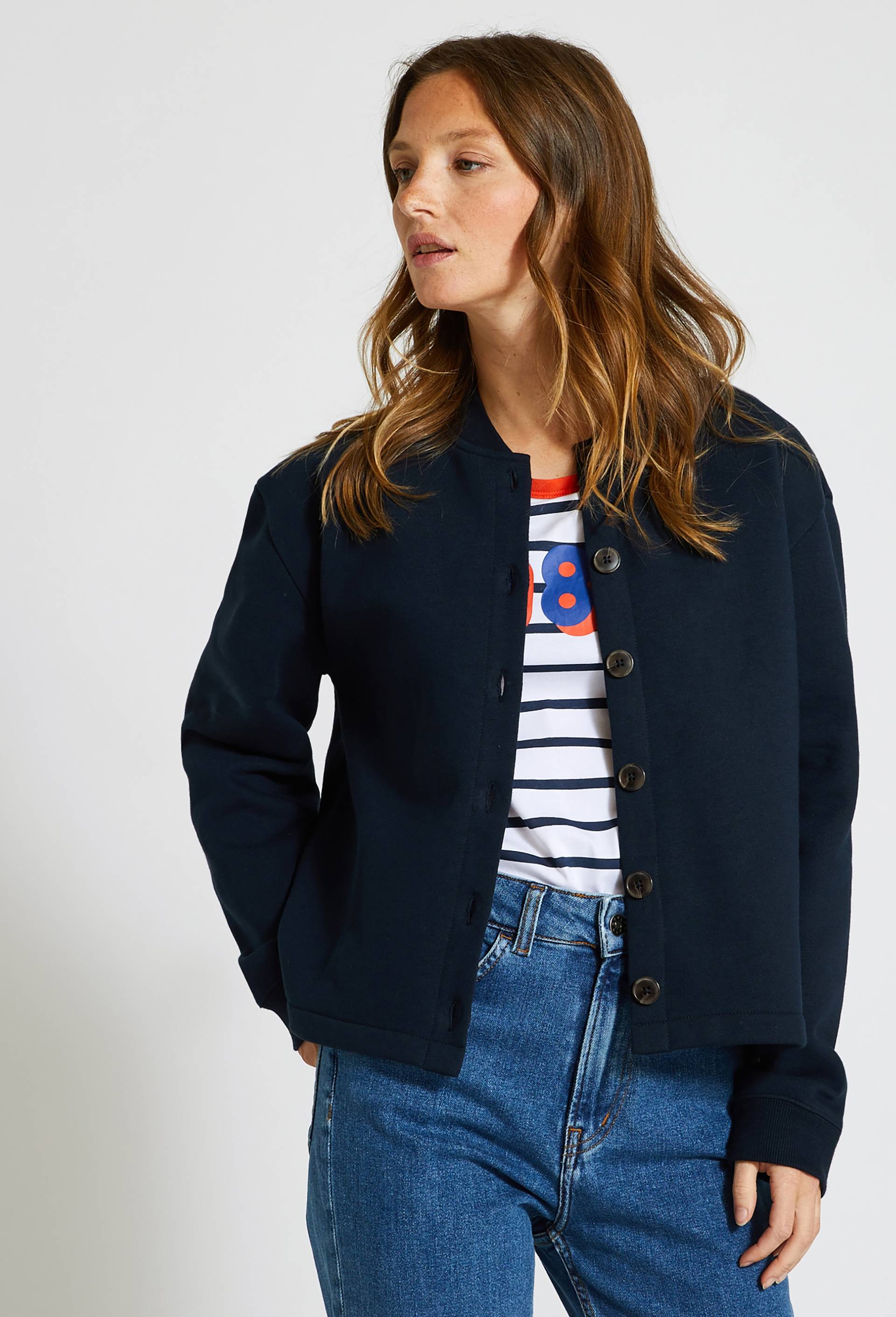 Cardigan en molleton, Bleu foncé, large image number 0.0