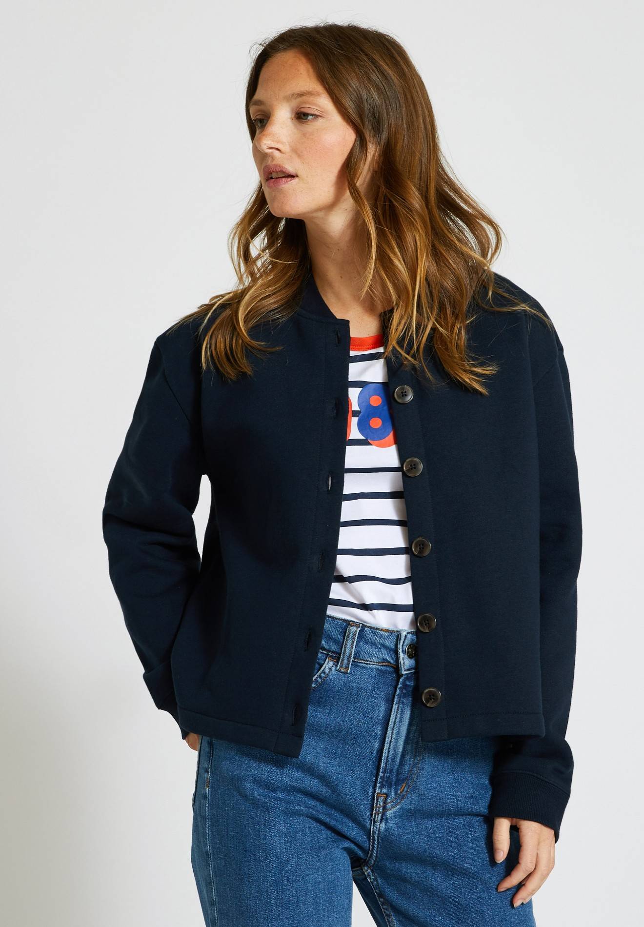 Cardigan en molleton, Bleu foncé, large image number 3