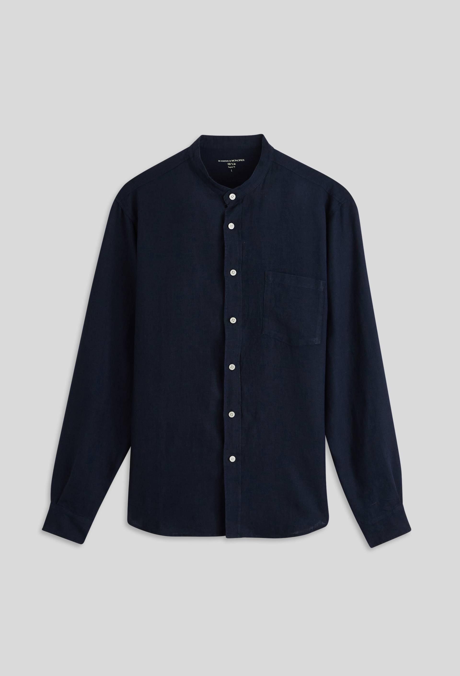 Chemise manches longues en lin, Bleu foncé, large image number 0.0