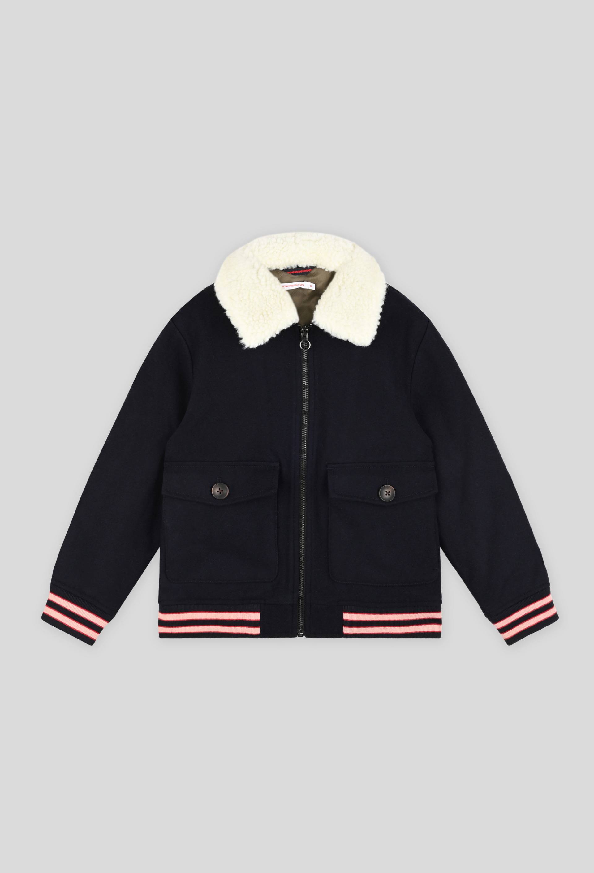 Manteau col sherpa, Bleu foncé, large image number 0