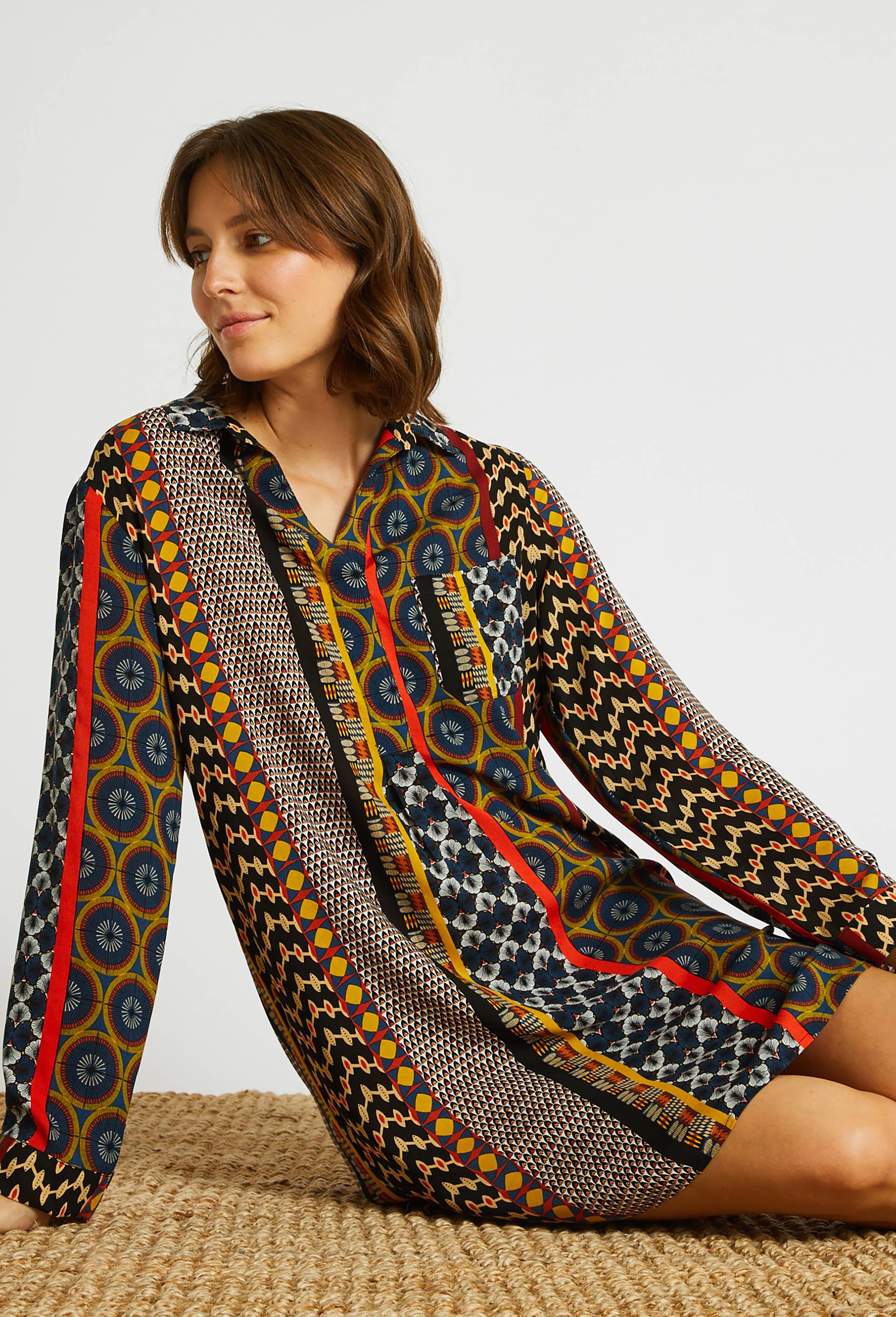 Chemise de nuit manches 3/4 en viscose ECOVERO, Noir, large image number 0.0