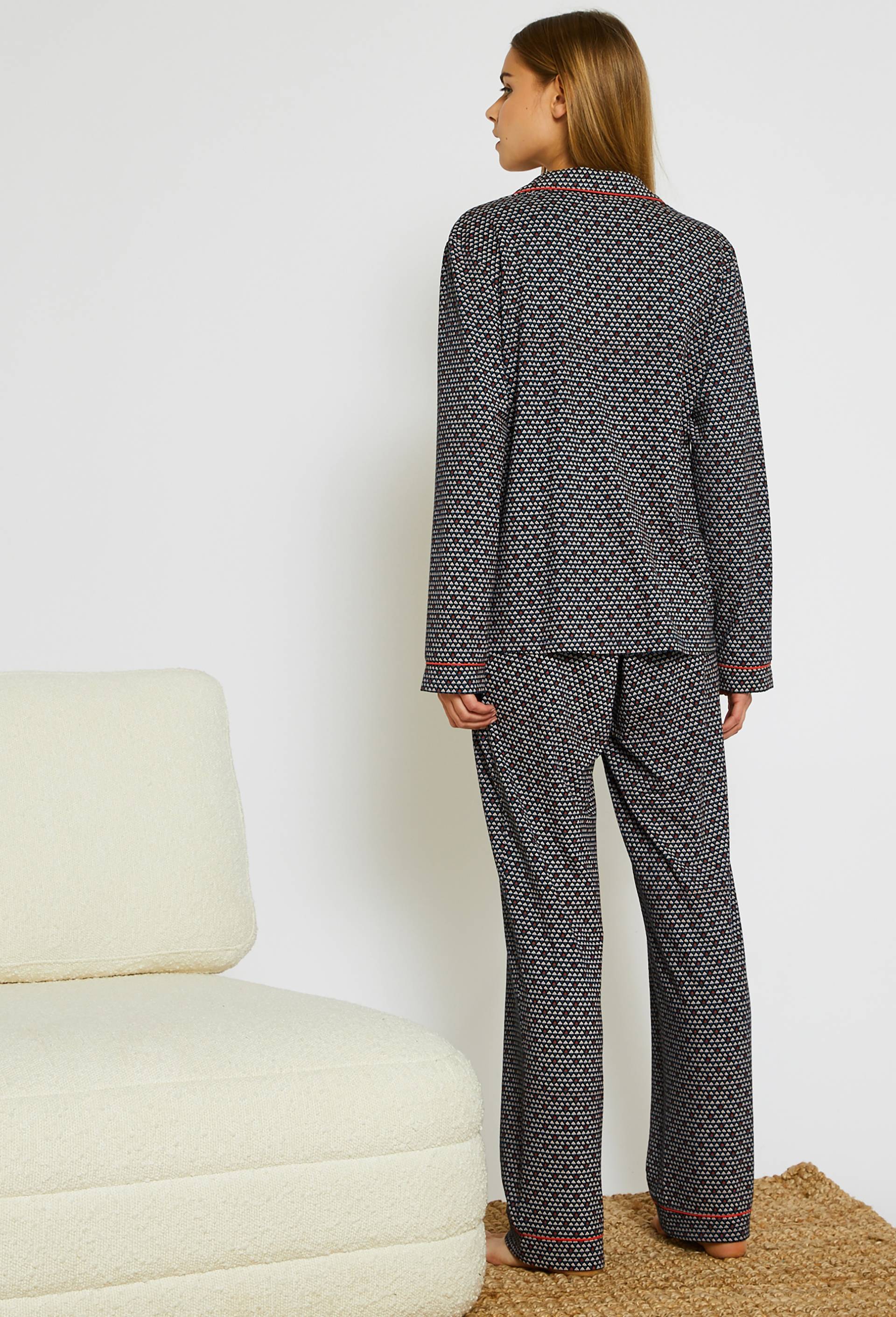 Pyjama col tailleur en viscose ECOVERO, Bleu foncé, large image number 1