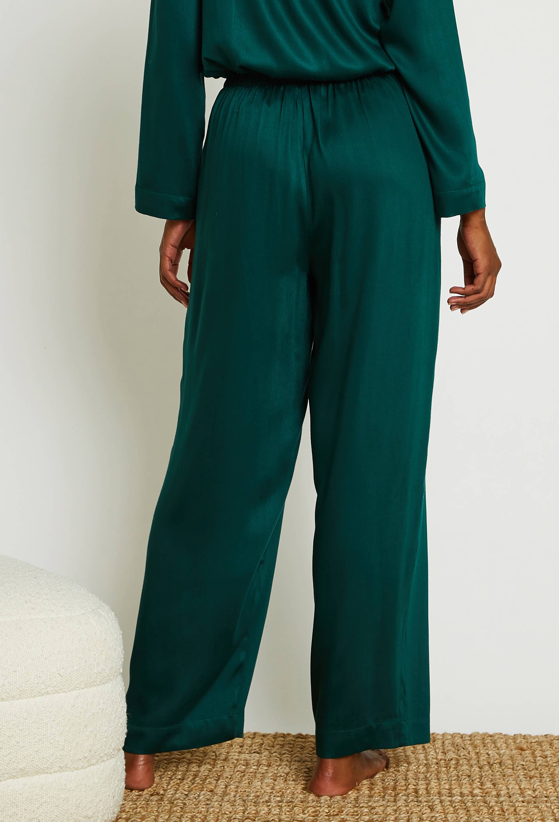 Pantalon large en satin certifié OEKOTEX, Vert foncé, large image number 1.0