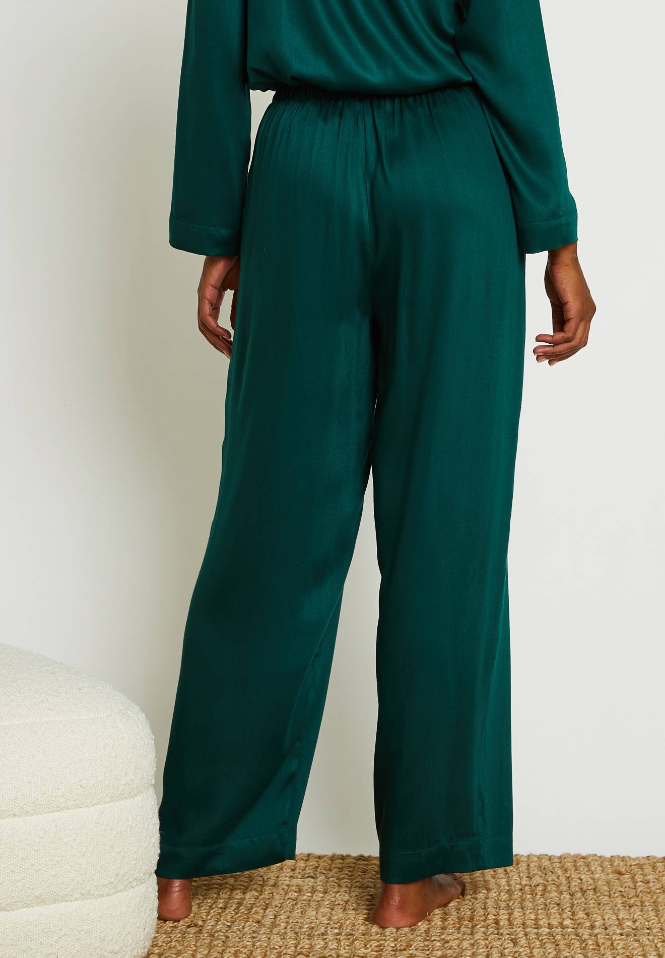 Pantalon large en satin certifié OEKOTEX, Vert foncé, large image number 4.0