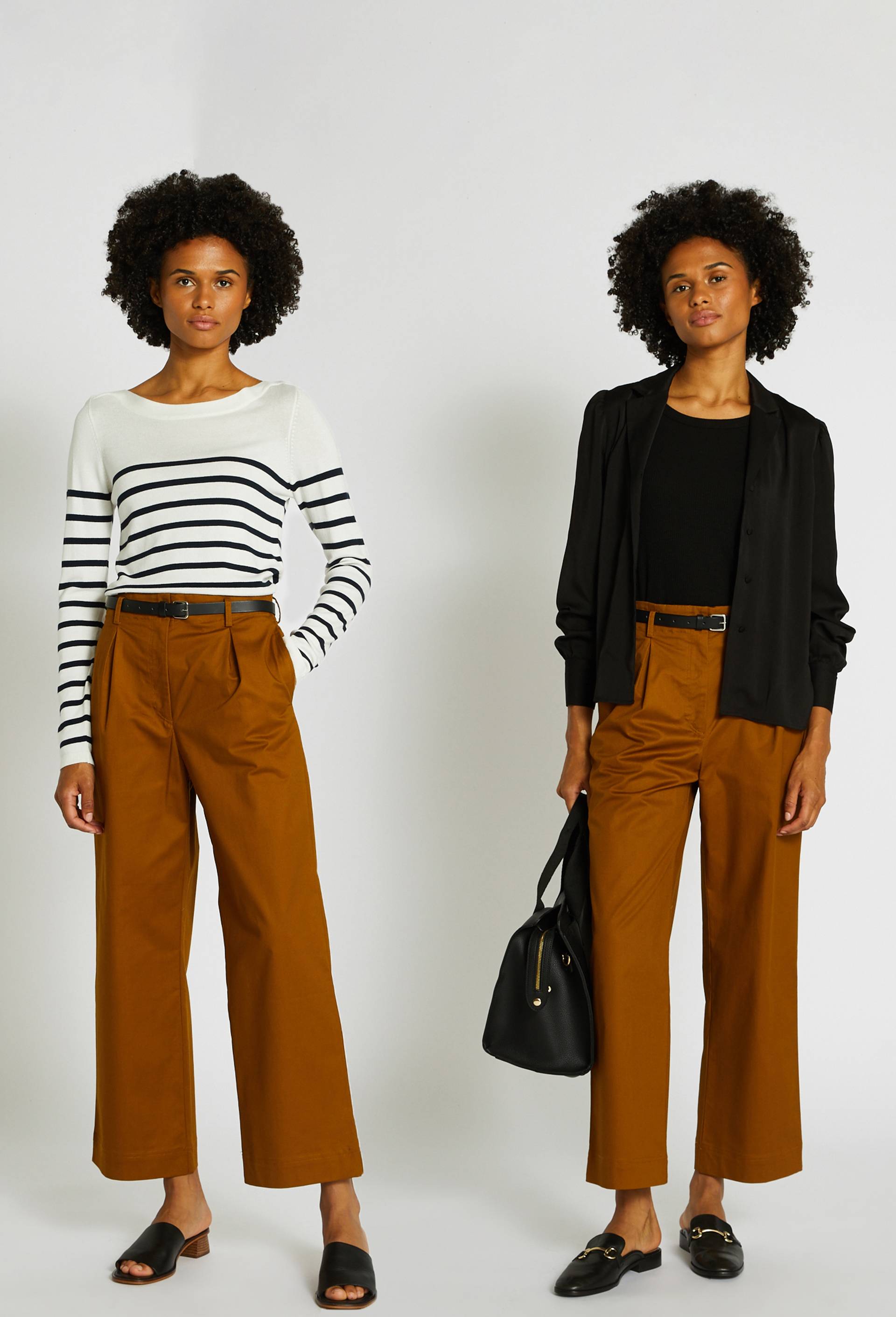 Pantalon flare en coton, Brun clair, large image number 0