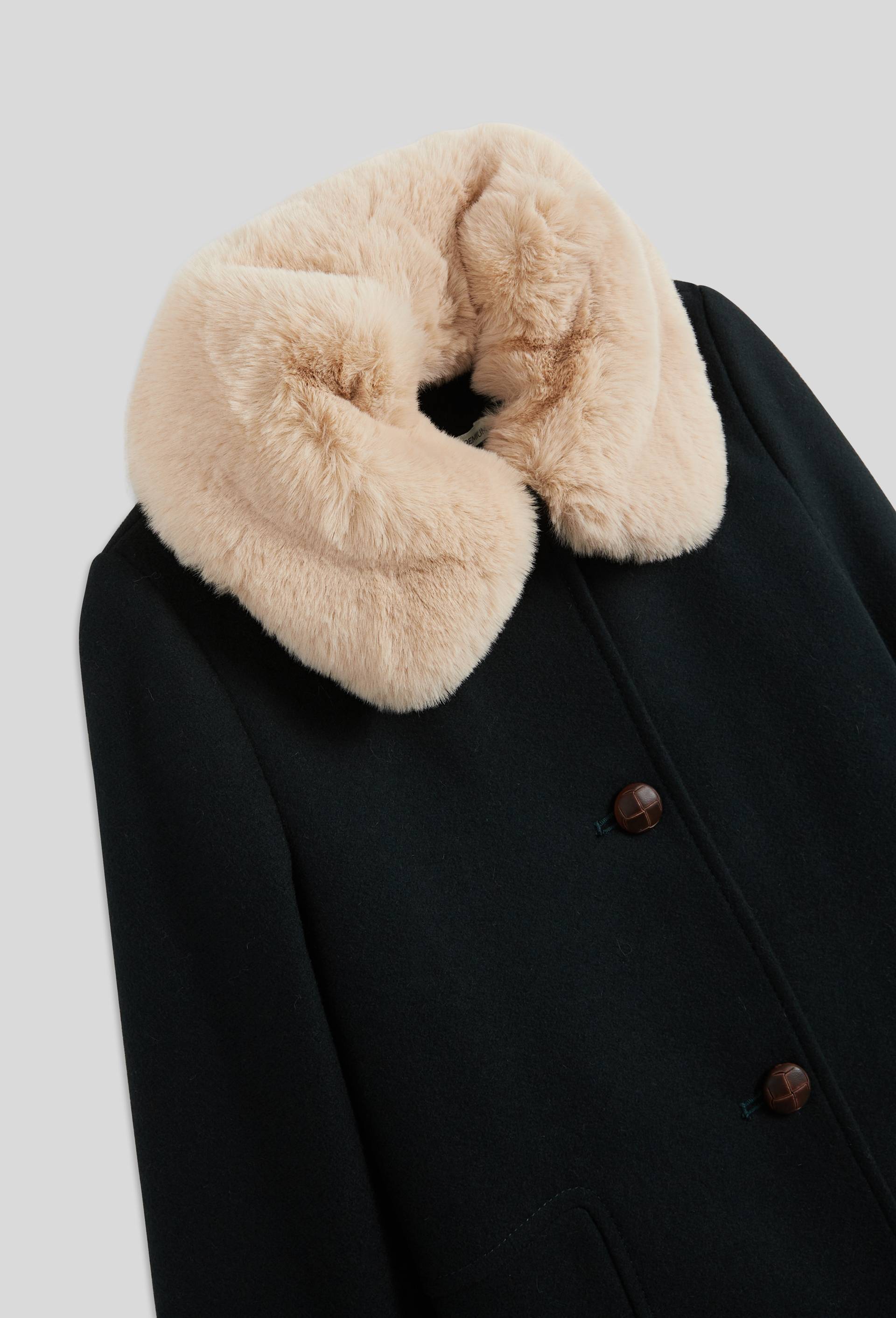 Manteau &agrave; col fausse fourrure, contenant de la laine, Vert fonc&eacute;, large image number 2