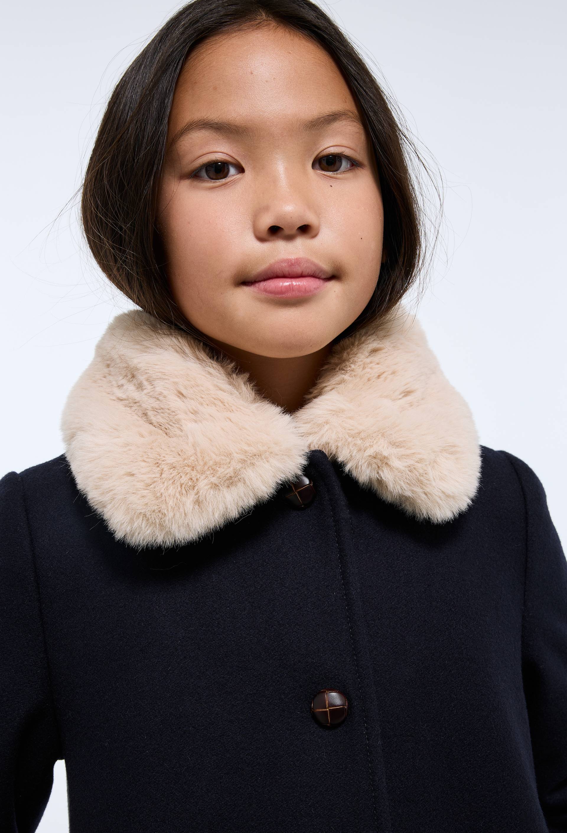 Manteau &agrave; col fausse fourrure, contenant de la laine, Bleu fonc&eacute;, large image number 1.0