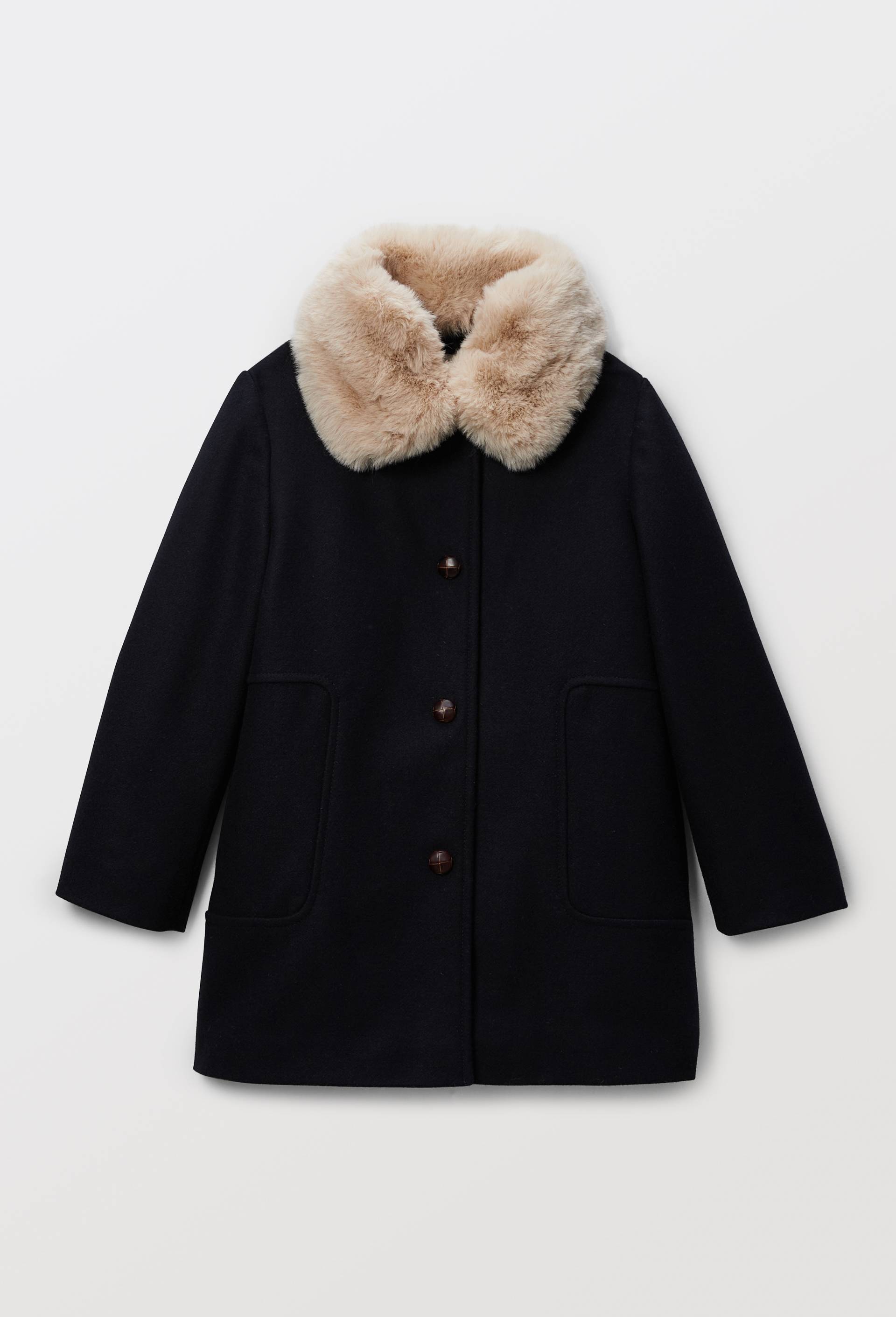 Manteau &agrave; col fausse fourrure, contenant de la laine, Bleu fonc&eacute;, large image number 2.0