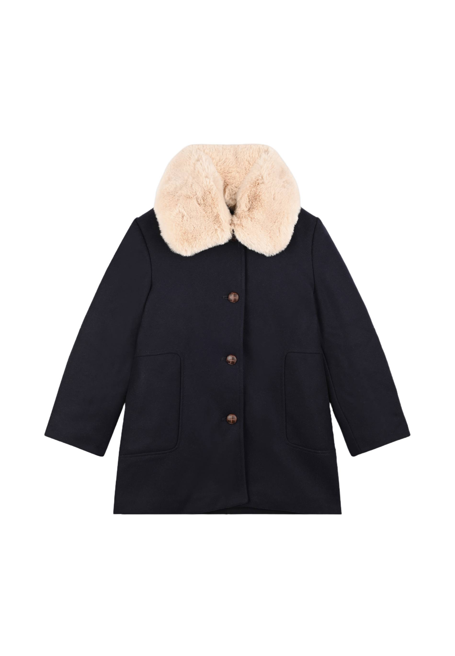 Manteau &agrave; col fausse fourrure, contenant de la laine, Bleu fonc&eacute;, large image number 4