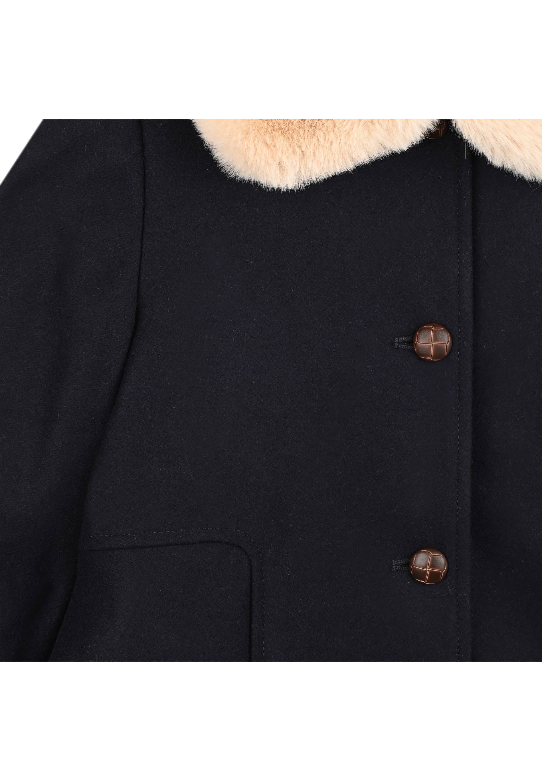 Manteau &agrave; col fausse fourrure, contenant de la laine, Bleu fonc&eacute;, large image number 6