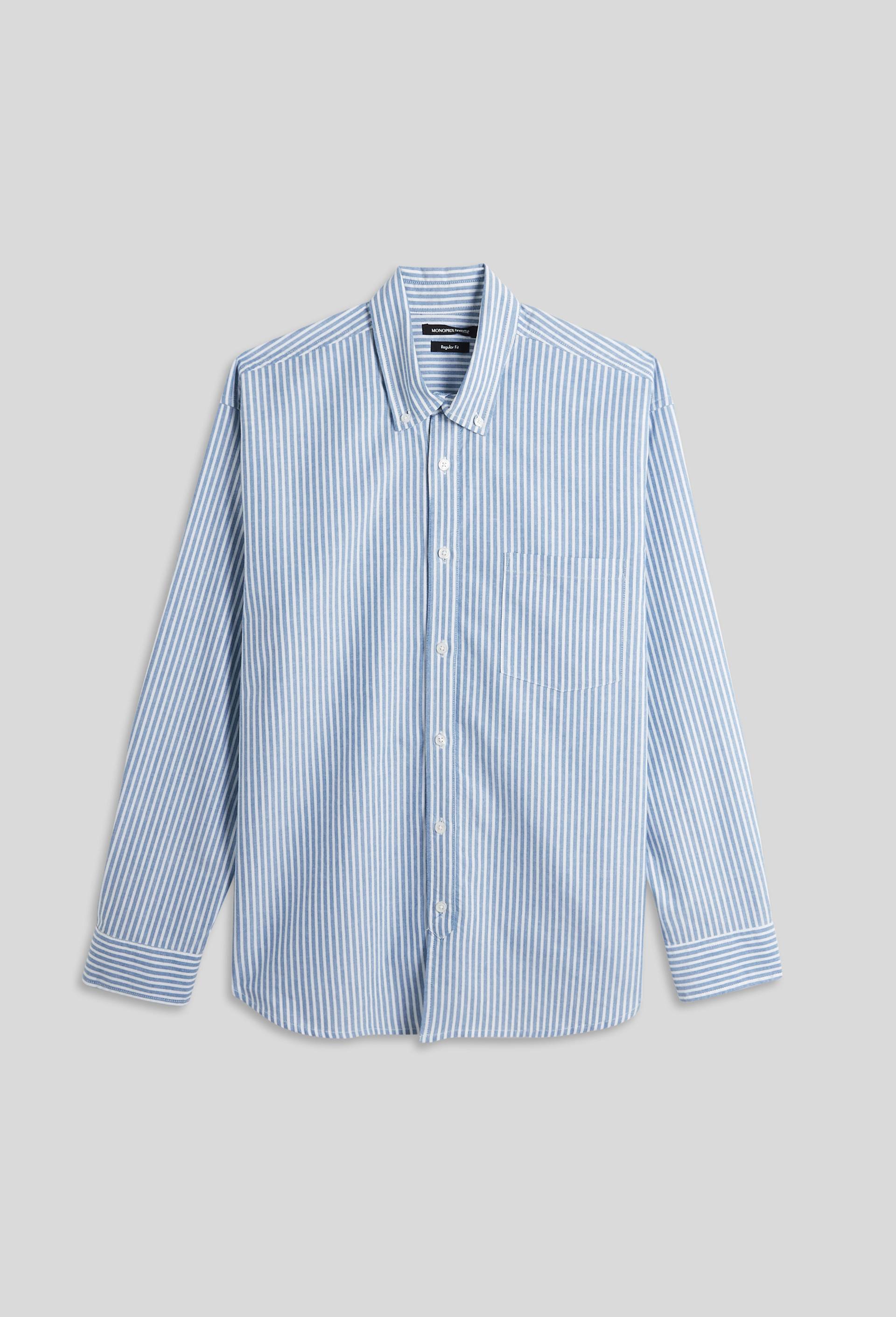 Chemise regular fit rayée en coton certifiée Oekotex, BLEU, large image number 2.0