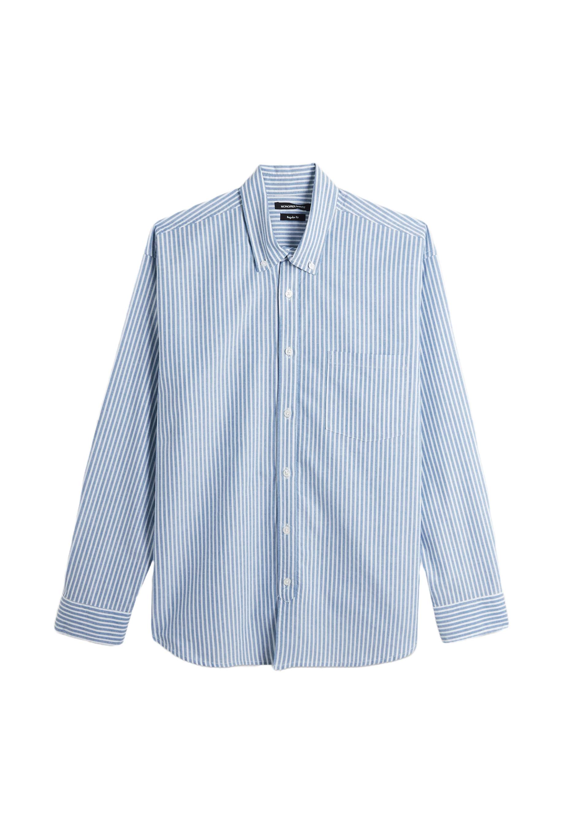 Chemise regular fit rayée en coton certifiée Oekotex, BLEU, large image number 5.0